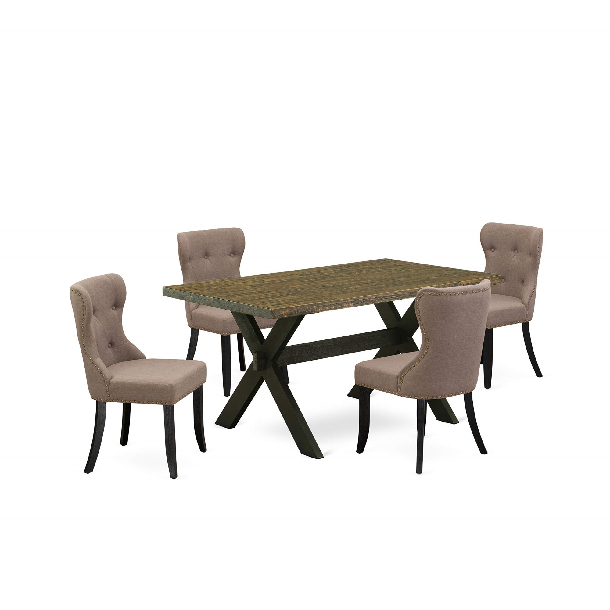 East West Furniture X676Si648-5 5 Piece Kitchen Set For 4 Includes A Rectangle Dining Room Table With X-Legs And 4 Coffee Linen Fabric Upholstered Chairs, 36X60 Inch