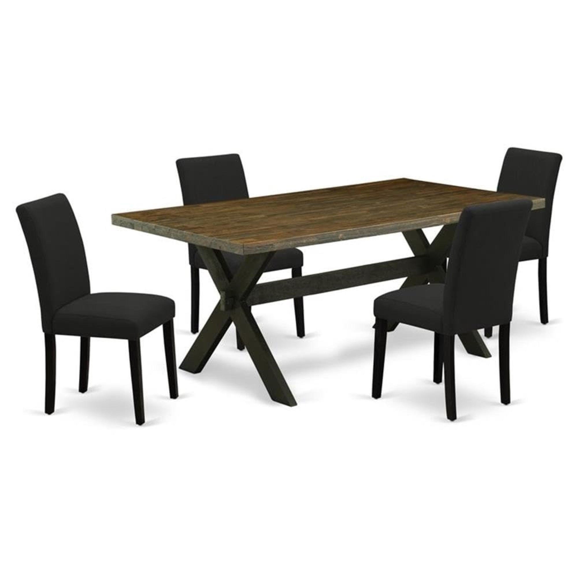 Casafoyer X677Ab624-5 5 Piece Dining Set Includes A Rectangle Dining Room Table With X-Legs And 4 Black Color Linen Fabric Upholstered Parson Chairs, 40X72 Inch, Multi-Color