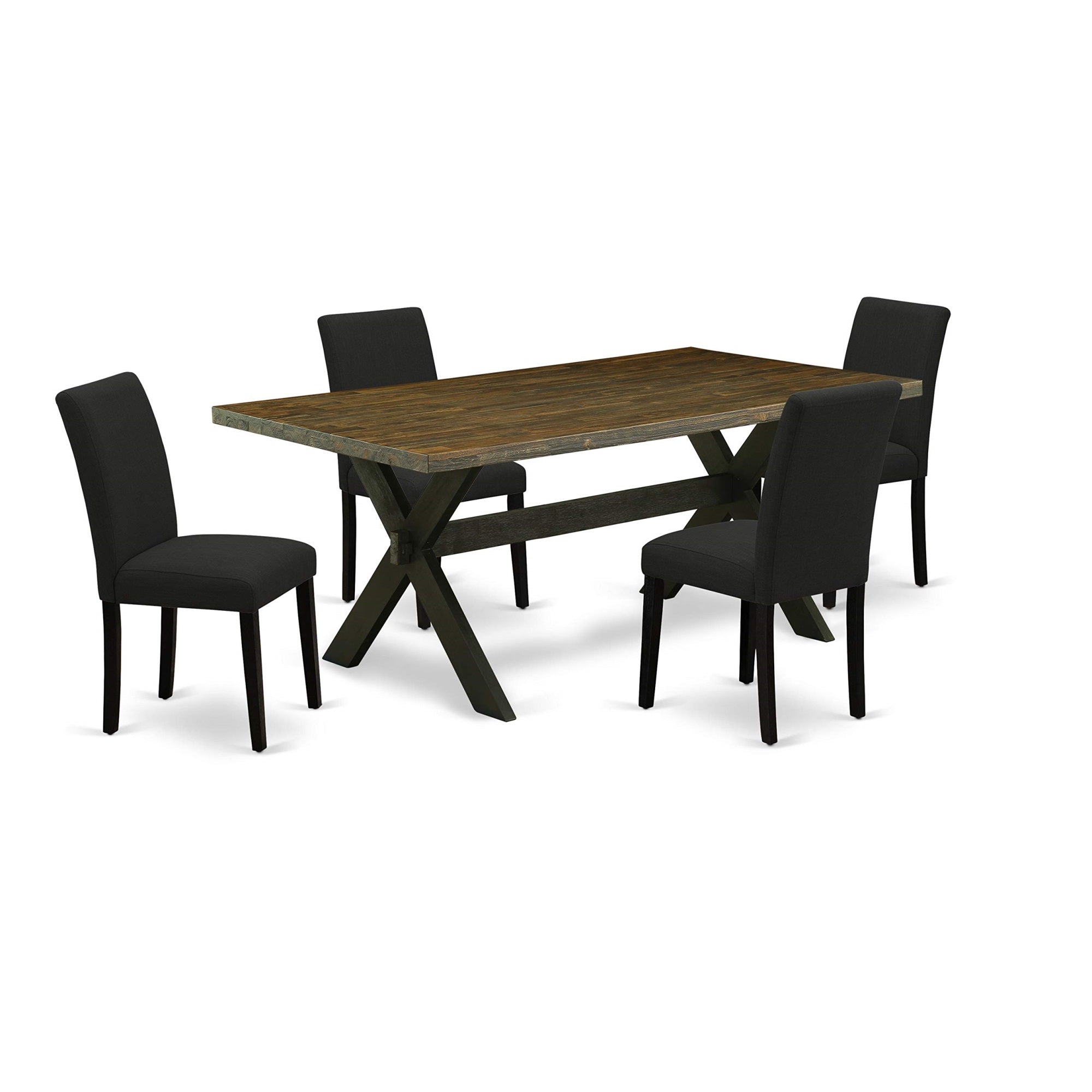 Ergode X677Ab624-5, 5-Piece Modern Dining Table Set, Rectangular Table With X-Legs, 4 Mid-Century Modern Chairs, Solid Rubber Wood, Easy To Assemble & Clean, Versatile Style, Complete Dining Room Set, 40X72 Inch