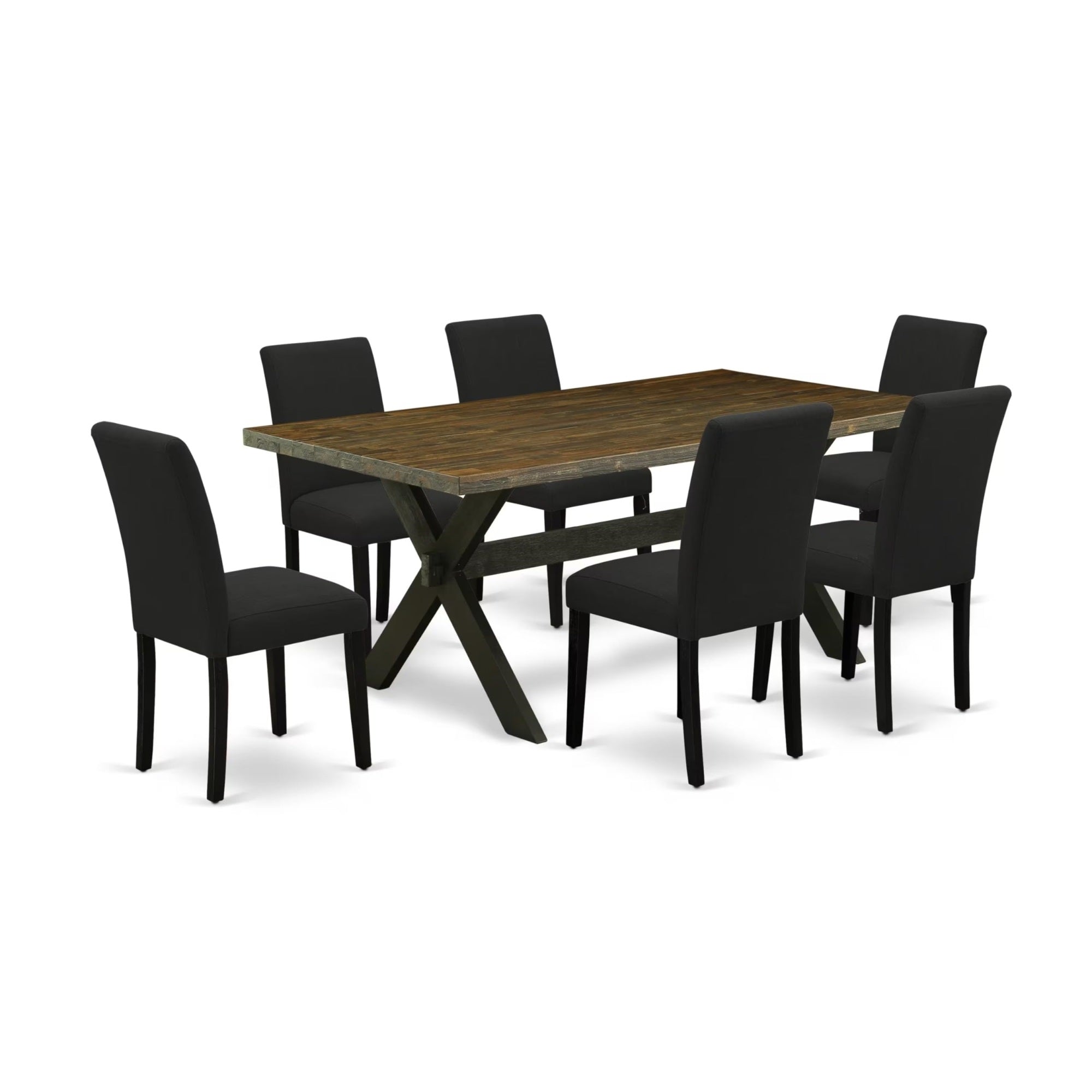 Casafoyer X677Ab624-7 7 Piece Dining Set Consist Of A Rectangle Dining Room Table With X-Legs And 6 Black Color Linen Fabric Upholstered Chairs, 40X72 Inch, Multi-Color