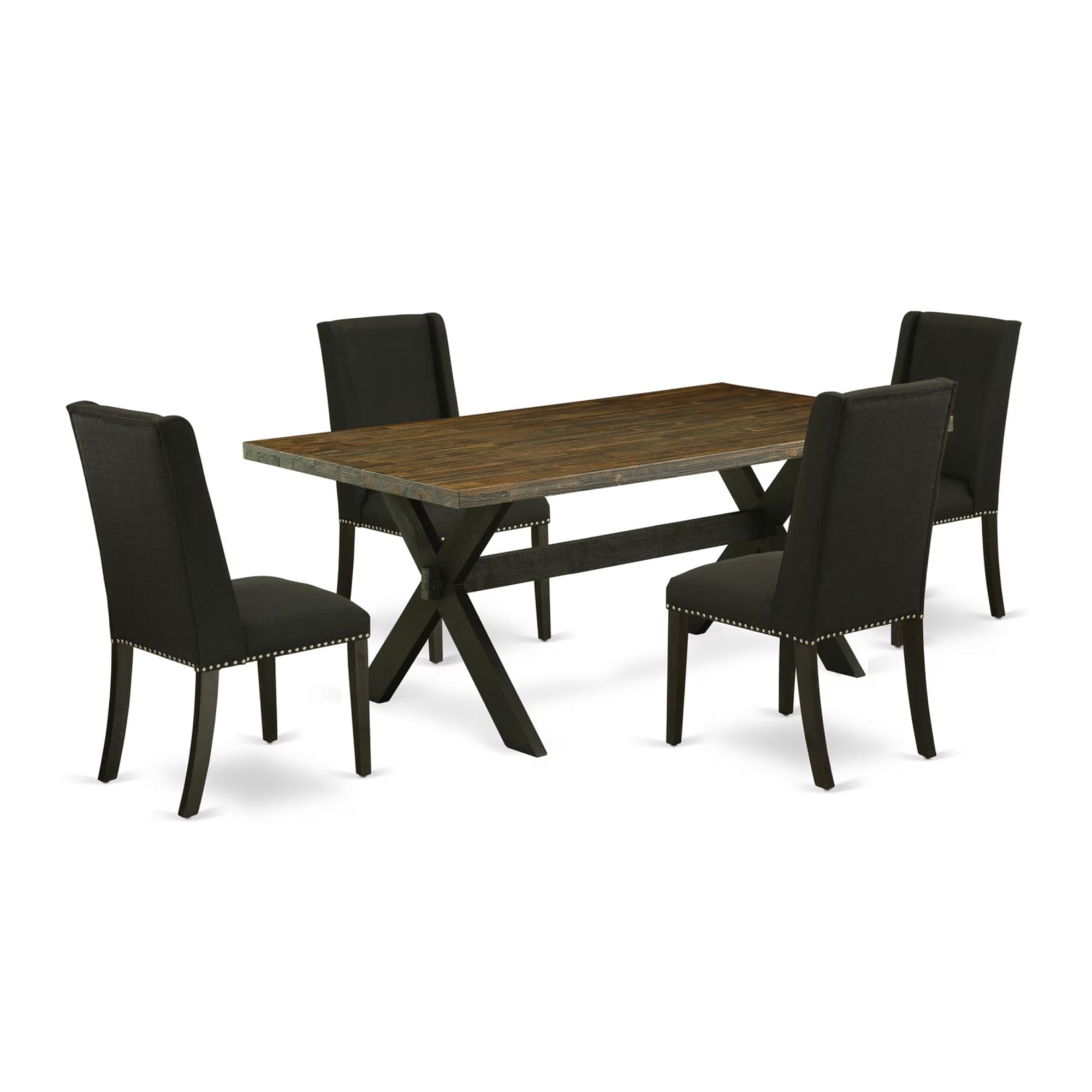 Casafoyer X677Fl624-5 5 Piece Dining Room Furniture Set Includes A Rectangle Dining Table With X-Legs And 4 Black Linen Fabric Parsons Chairs, 40X72 Inch, Multi-Color