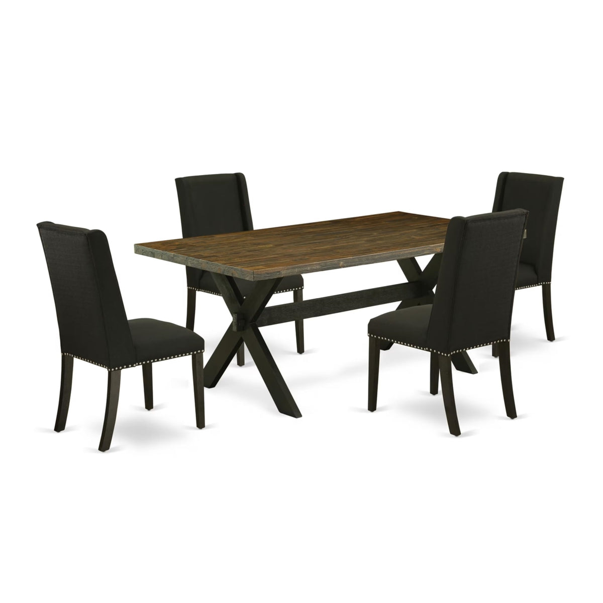 Casafoyer X677Fl624-5 5 Piece Dining Room Furniture Set Includes A Rectangle Dining Table With X-Legs And 4 Black Linen Fabric Parsons Chairs, 40X72 Inch, Multi-Color