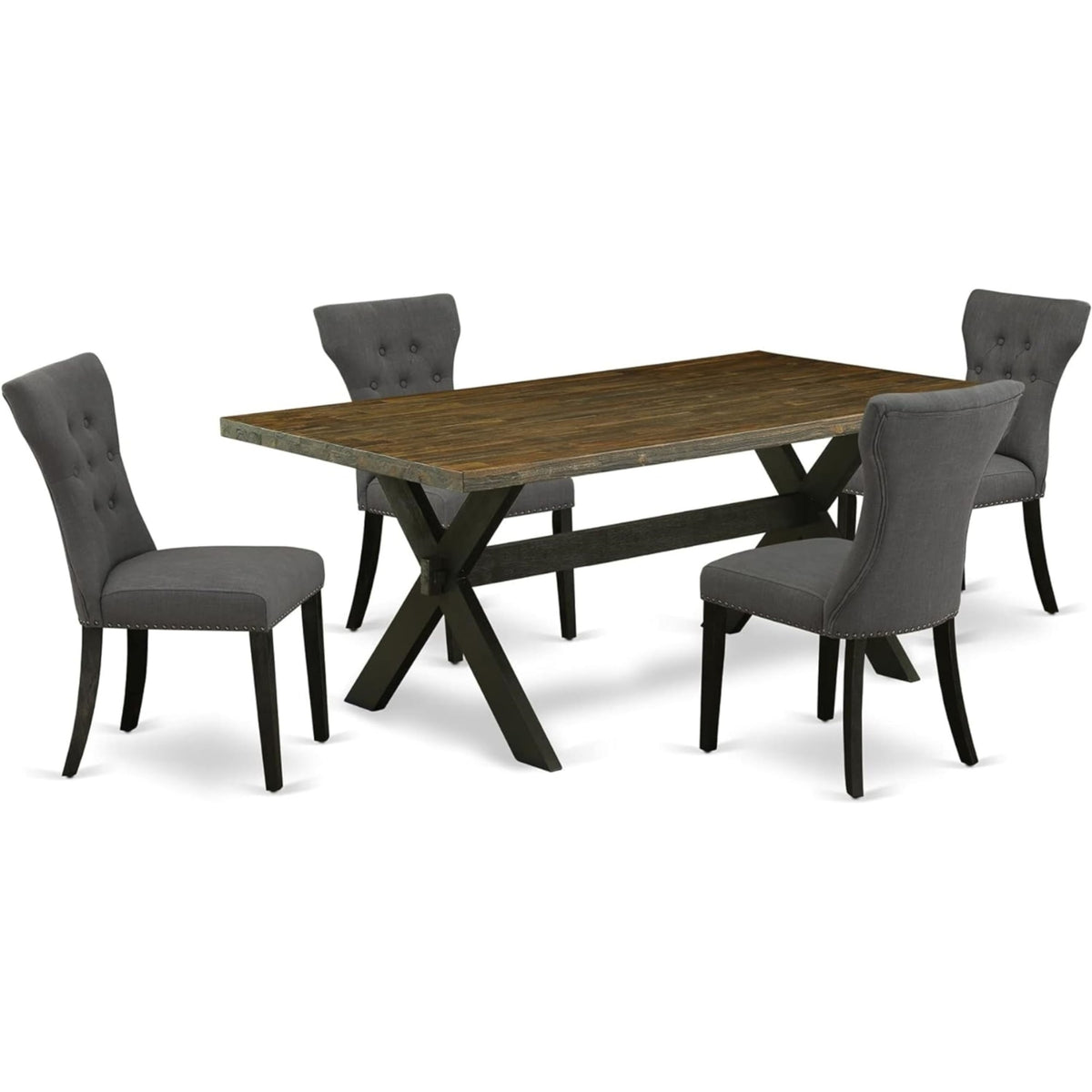 Casafoyer X677Ga650-5 5 Piece Dining Room Table Set Includes A Rectangle Kitchen Table With X-Legs And 4 Dark Gotham Linen Fabric Parson Dining Chairs, 40X72 Inch, Multi-Color
