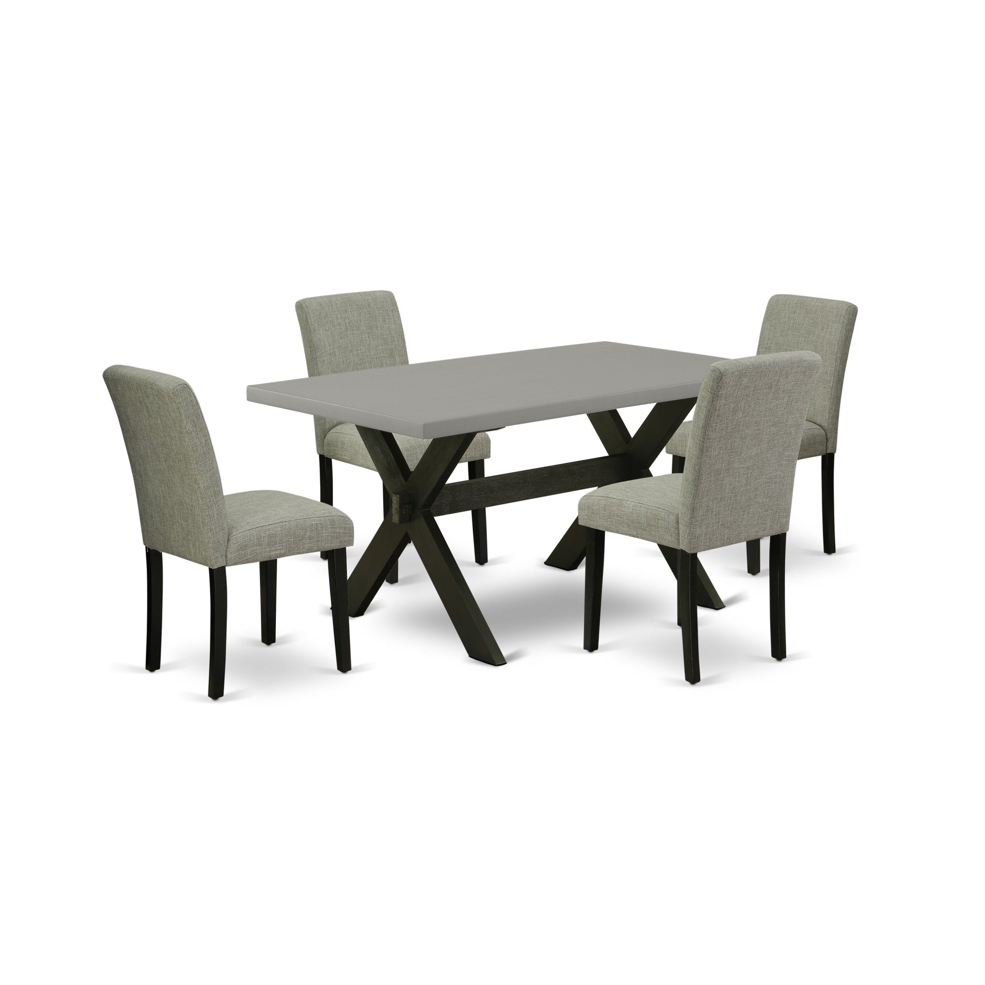 East West Furniture X696Ab106-5 5-Pc Modern Dining Table Set - 4 Parson Dining Chairs And 1 Modern Rectangular Cement Kitchen Table Top With High Chair Back - Linen White Finish