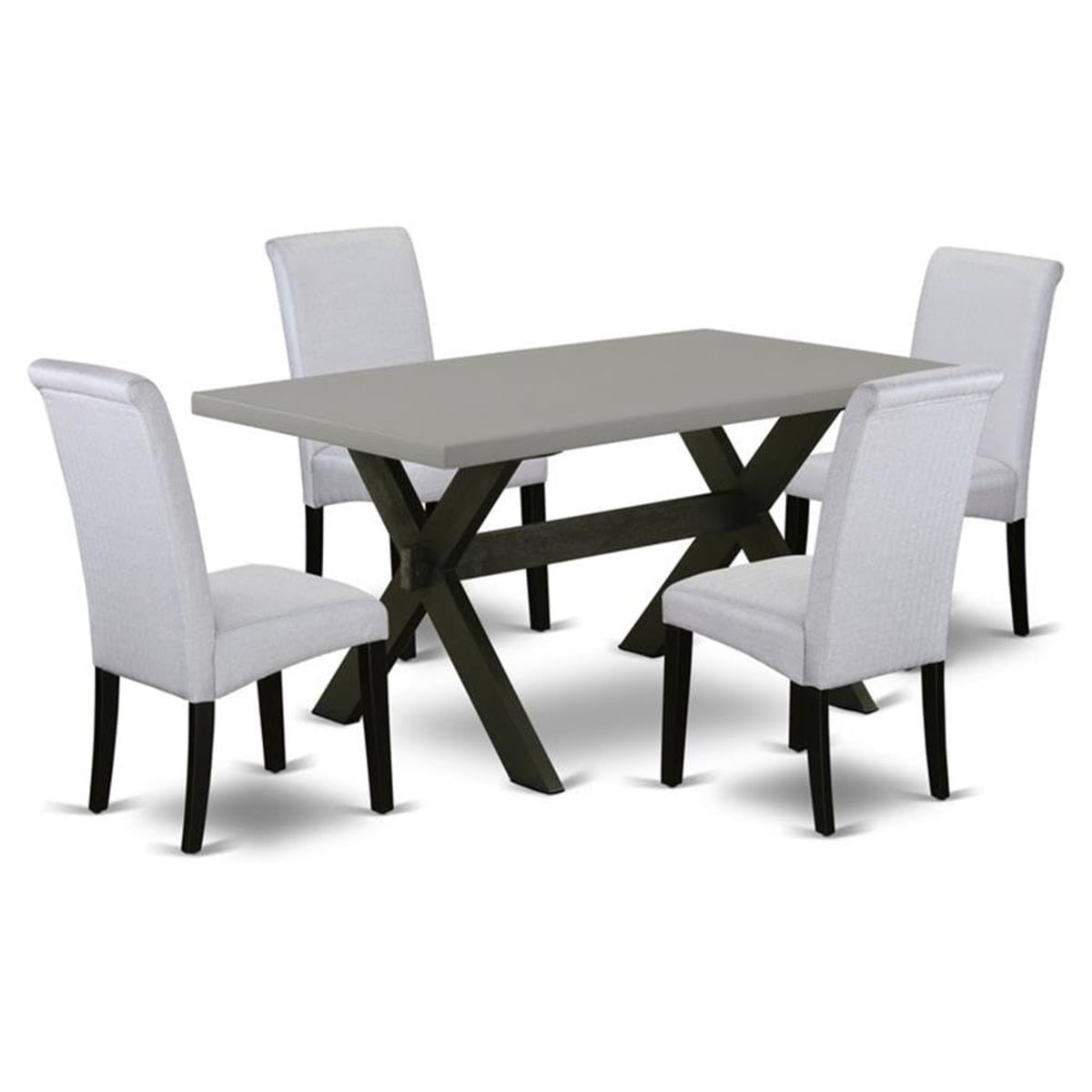 Casafoyer X696Ba105-5 5 Piece Dining Room Furniture Set Includes A Rectangle Dining Table With X-Legs And 4 Grey Linen Fabric Parsons Chairs, 36X60 Inch, Multi-Color
