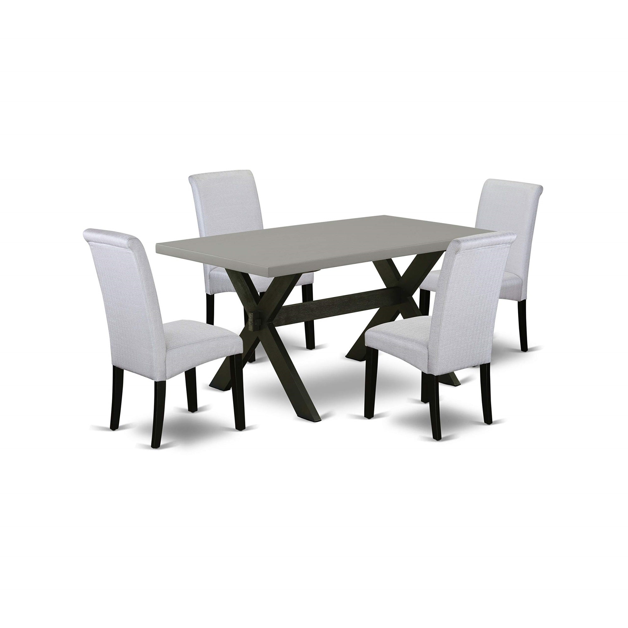 East West Furniture X696Ba105-5 5 Piece Room Furniture Set Includes A Rectangle Dining Table With X-Legs And 4 Grey Linen Fabric Parsons Chairs, 36X60 Inch