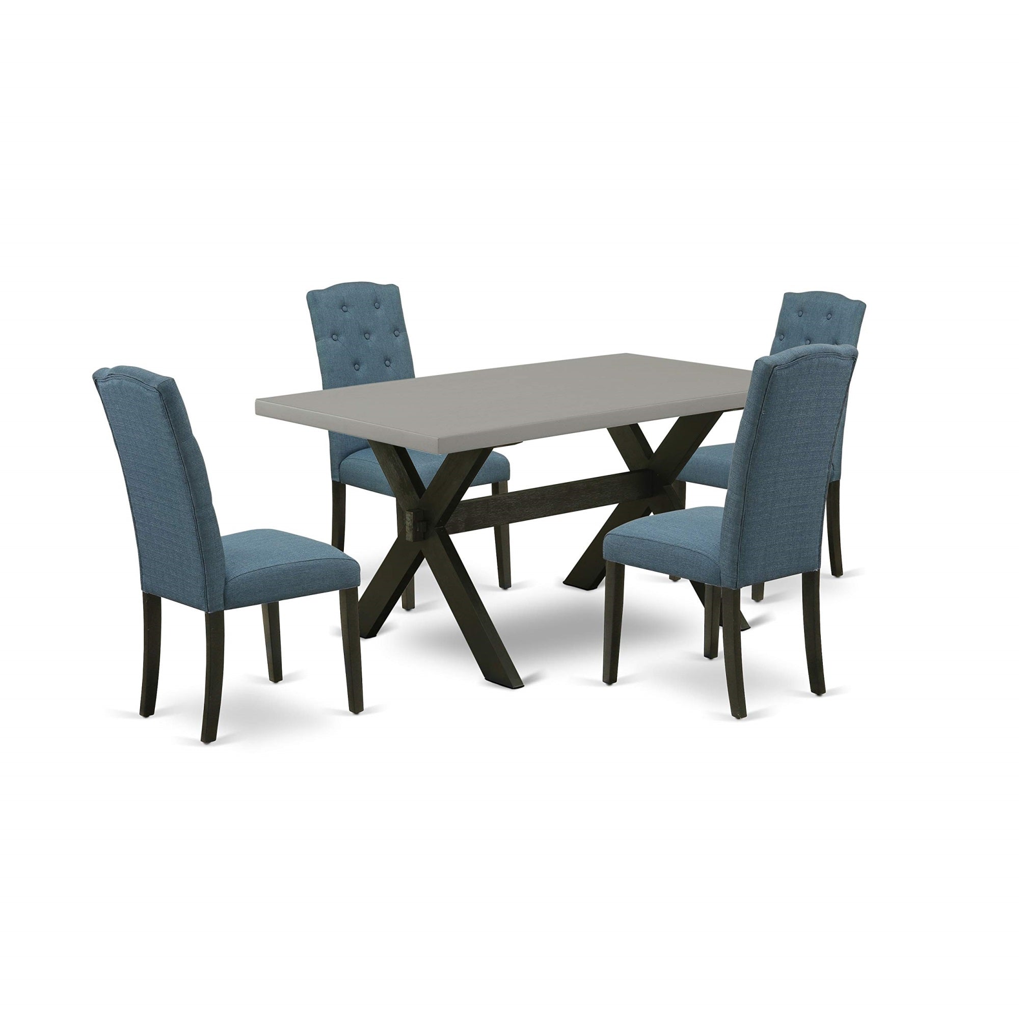 East West Furniture X696Ce121-5 5 Piece Room Set Includes A Rectangle Kitchen Table With X-Legs And 4 Mineral Blue Linen Fabric Parson Dining Chairs, 36X60 Inch