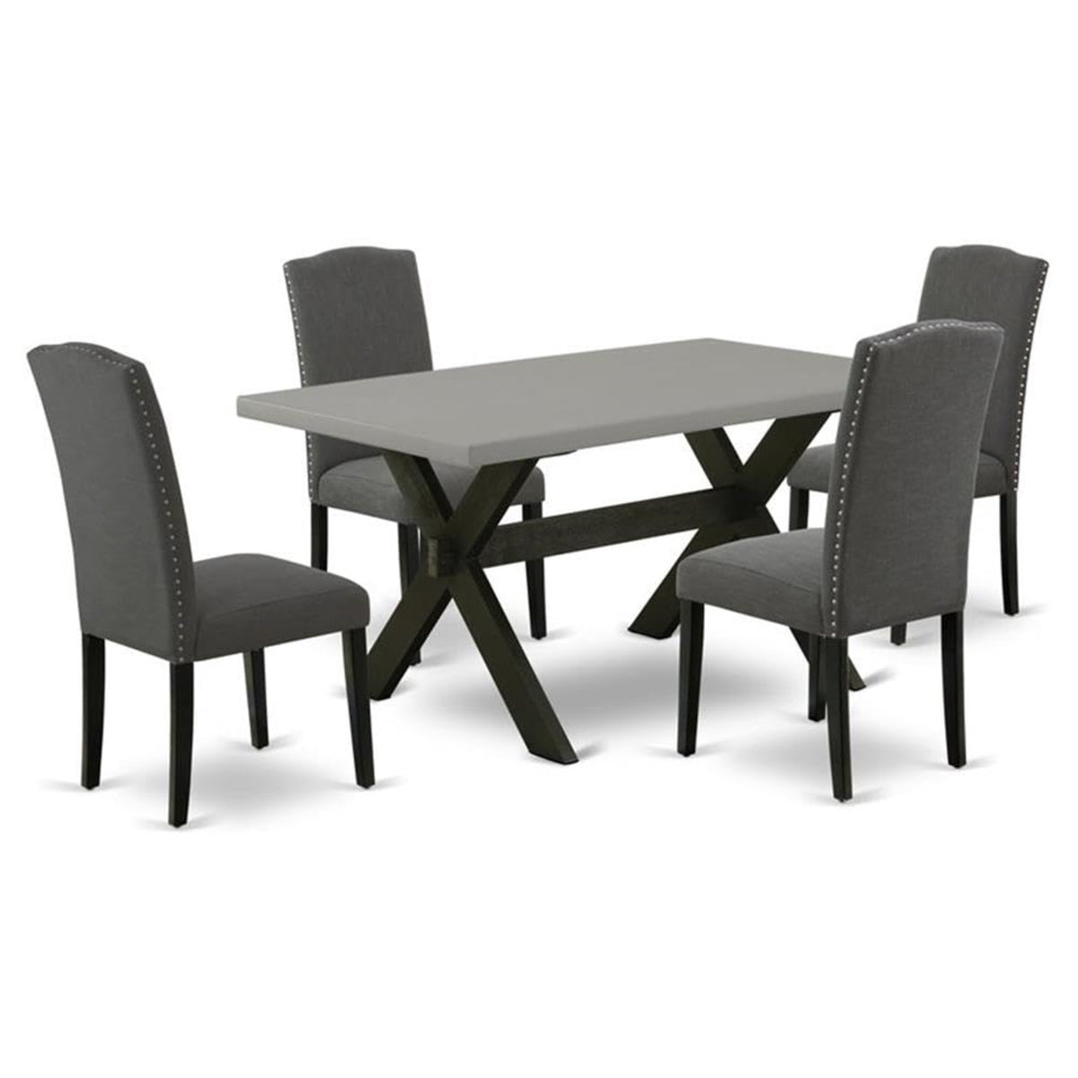 Casafoyer X-Style 5 Piece Room Furniture Set Includes A Rectangle Dining Table With X-Legs And 4 Dark Gotham Linen Fabric Upholstered Chairs, 36X60 Inch, Multi-Color