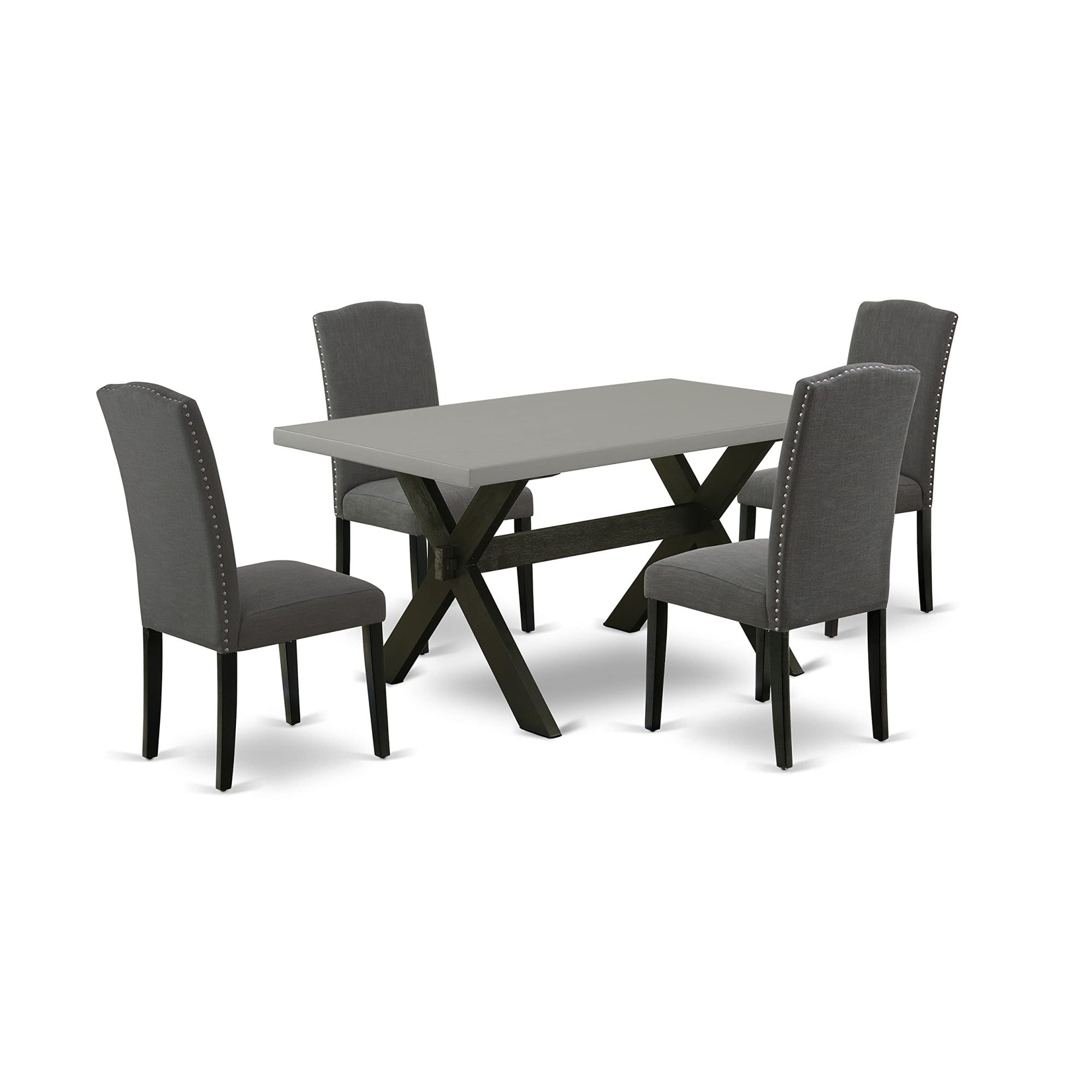 East West Furniture X696En120-5 5 Piece Room Furniture Set Includes A Rectangle Dining Table With X-Legs And 4 Dark Gotham Linen Fabric Upholstered Chairs, 36X60 Inch