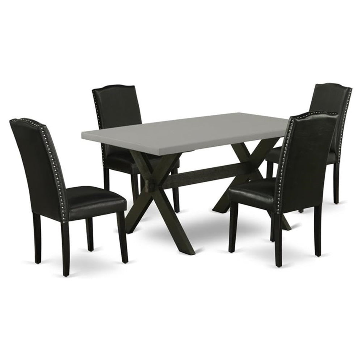 Casafoyer X-Style 5 Piece Set Includes A Rectangle Dining Room Table With X-Legs And 4 Black Faux Leather Parsons Chairs, 36X60 Inch, X696En169-5