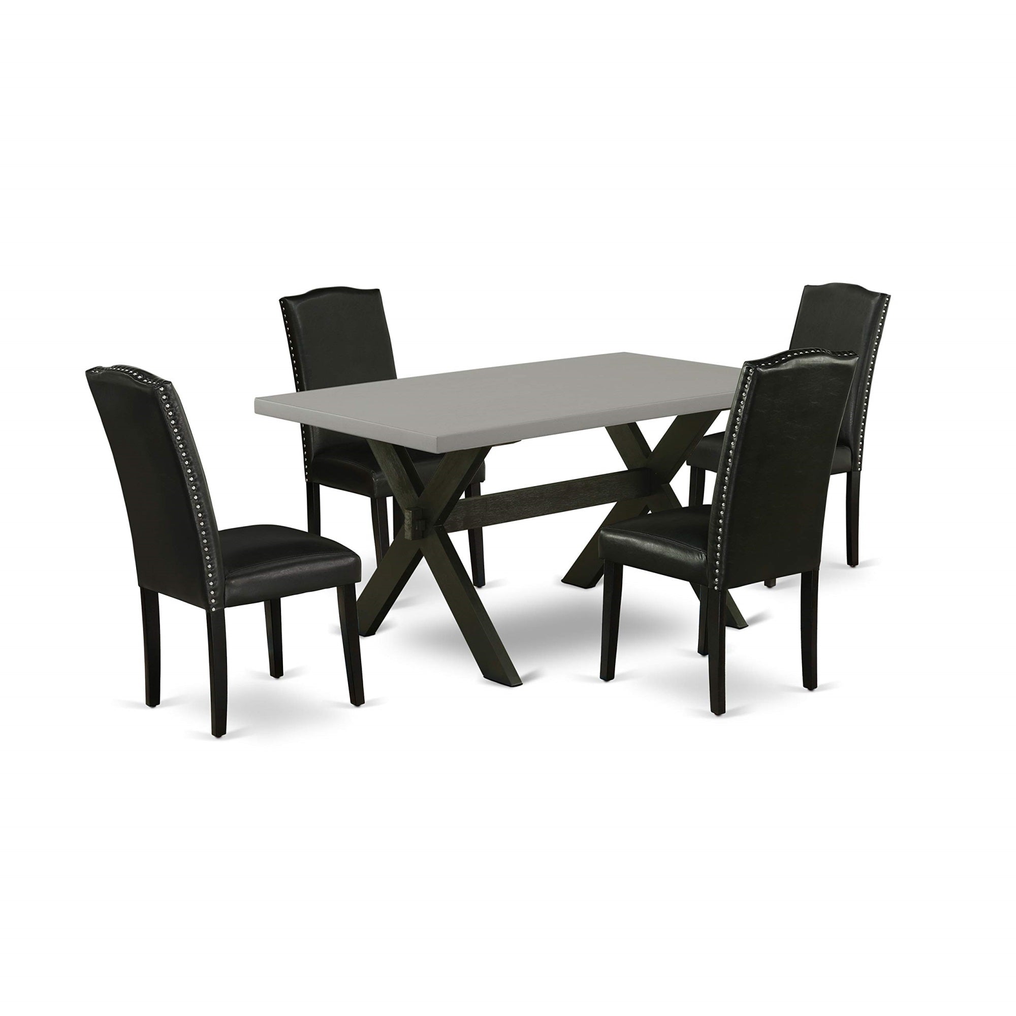 Ergode X696En169-5, 5-Pc Dinette Room Set, Rectangle Table With X-Legs, 4 Mid-Century Chairs, Easy Assembly, Urban Style, 36X60 Inch