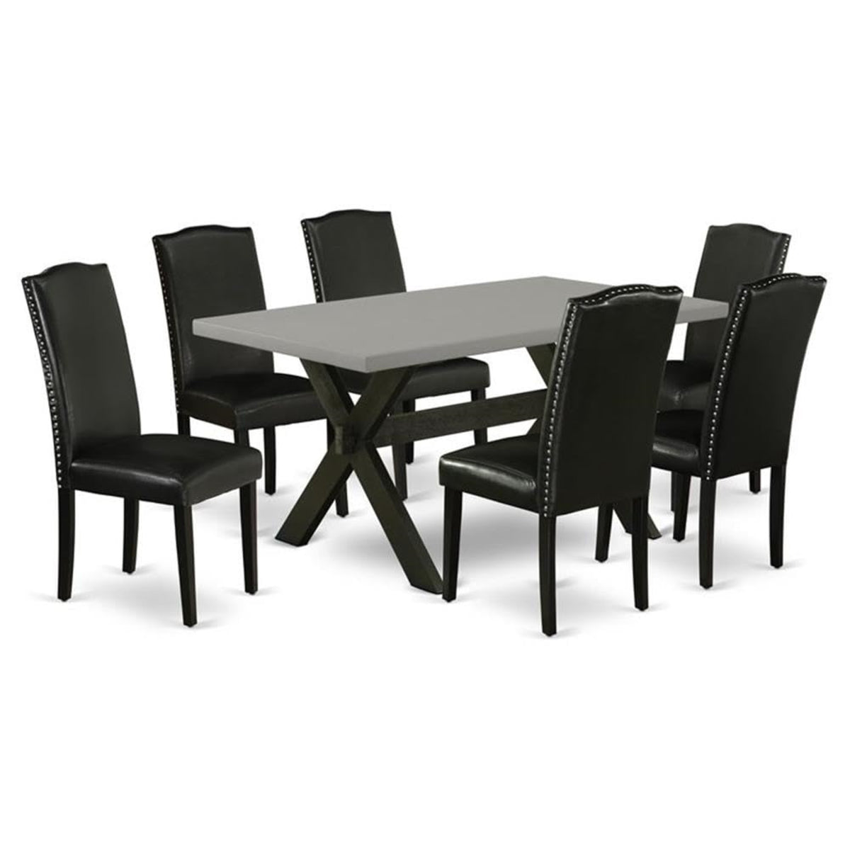 Casafoyer X-Style 7 Piece Set Consist Of A Rectangle Dining Room Table With X-Legs And 6 Black Faux Leather Upholstered Parson Chairs, 36X60 Inch, X696En169-7