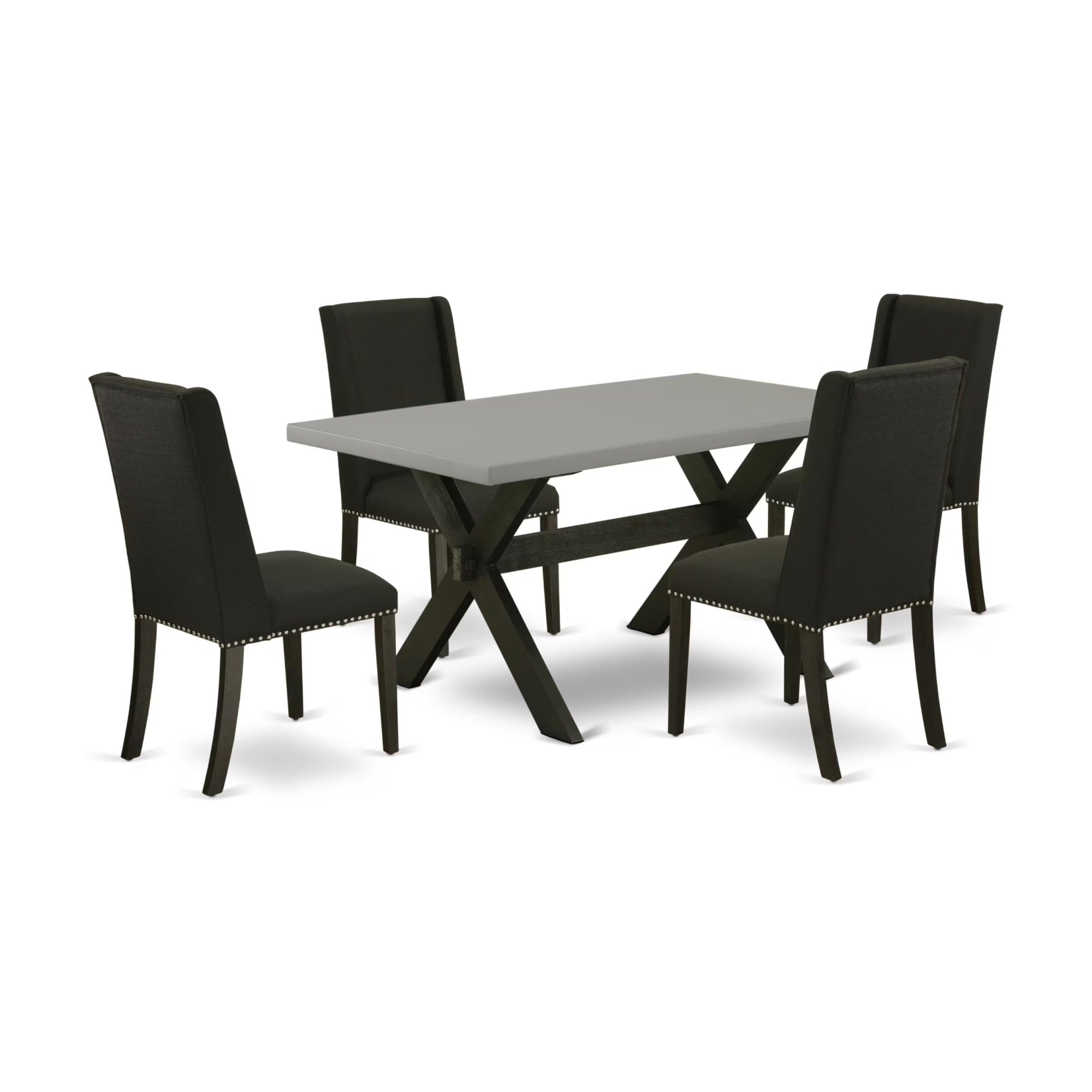 Casafoyer X696Fl624-5 5 Piece Dining Room Table Set Includes A Rectangle Kitchen Table With X-Legs And 4 Black Linen Fabric Parson Dining Chairs, 36X60 Inch, Multi-Color