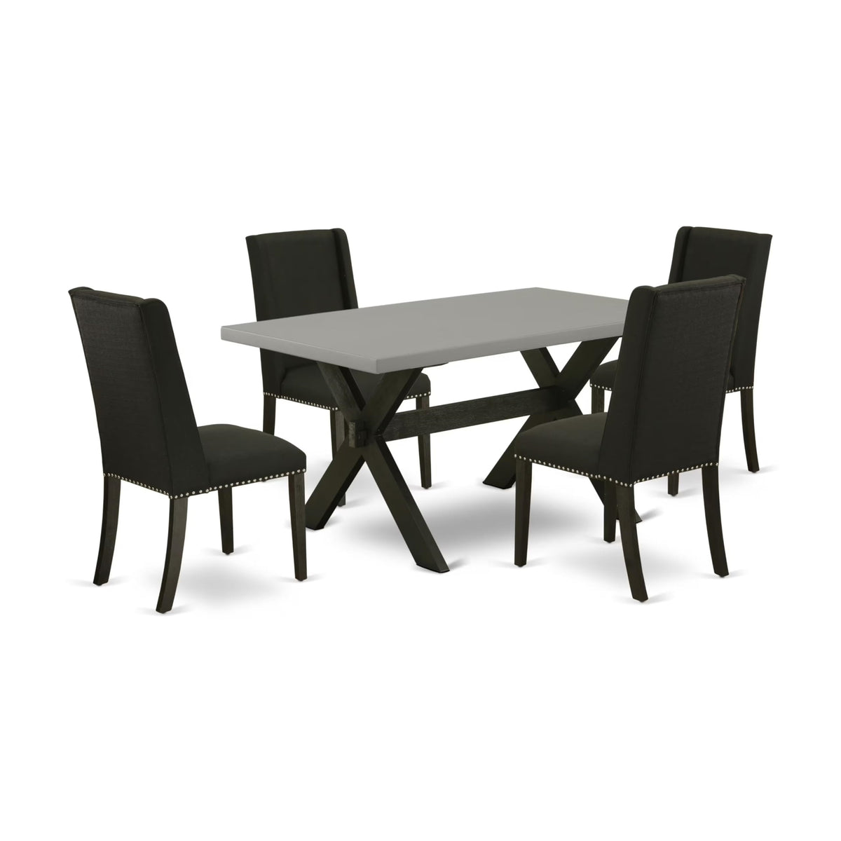 Casafoyer X696Fl624-5 5 Piece Dining Room Table Set Includes A Rectangle Kitchen Table With X-Legs And 4 Black Linen Fabric Parson Dining Chairs, 36X60 Inch, Multi-Color
