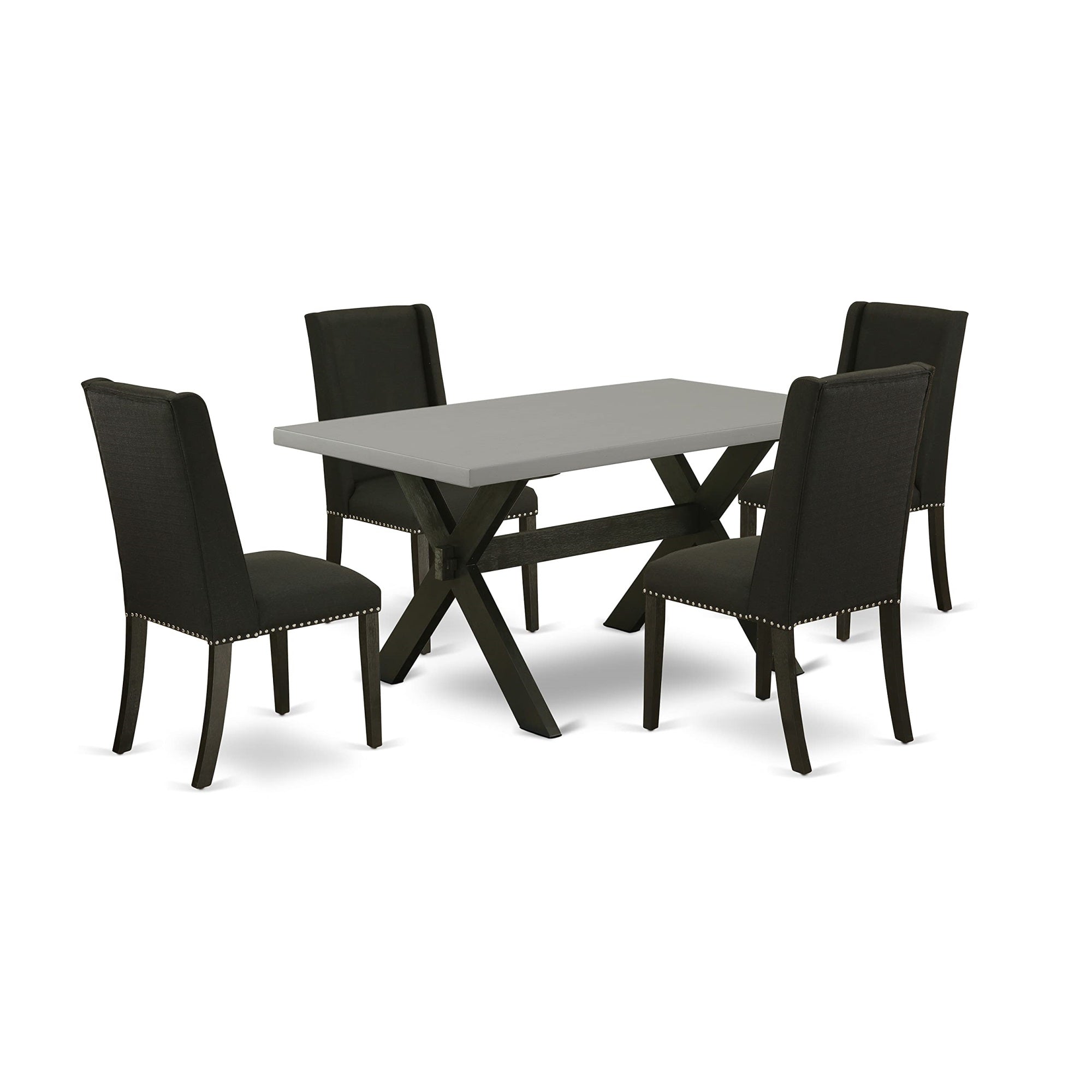 Ergode X696Fl624-5, 5-Piece Rectangular Dining Room Table Set, Wire Brushed Black Finish, 4 Black Linen Fabric Chairs, High-Quality Asian Wood, Easy Assembly, 36X60 Inch, Multi-Color