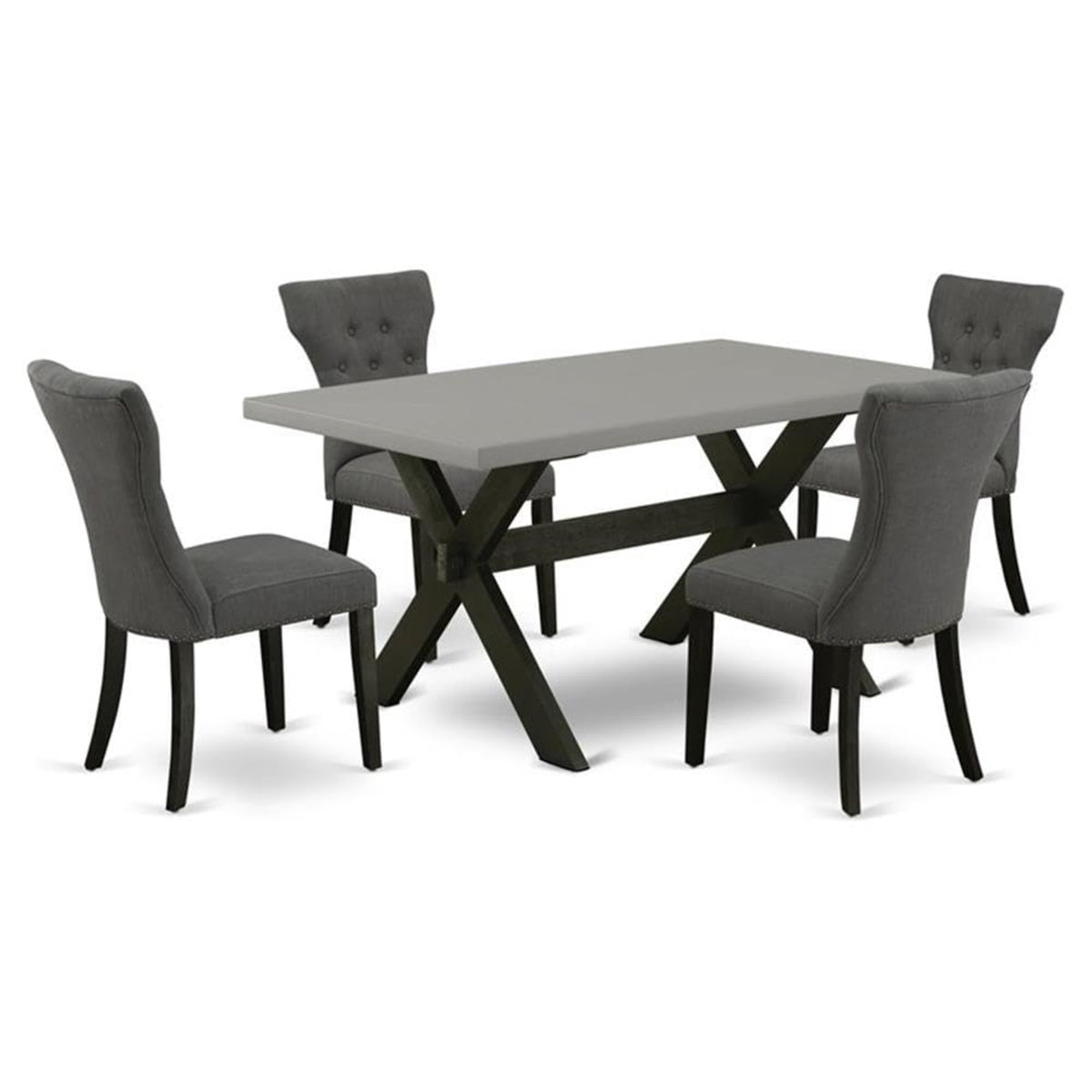 Casafoyer X-Style 5 Piece Set Includes A Rectangle Dining Room Table With X-Legs And 4 Dark Gotham Linen Fabric Parsons Chairs, 36X60 Inch, X696Ga650-5