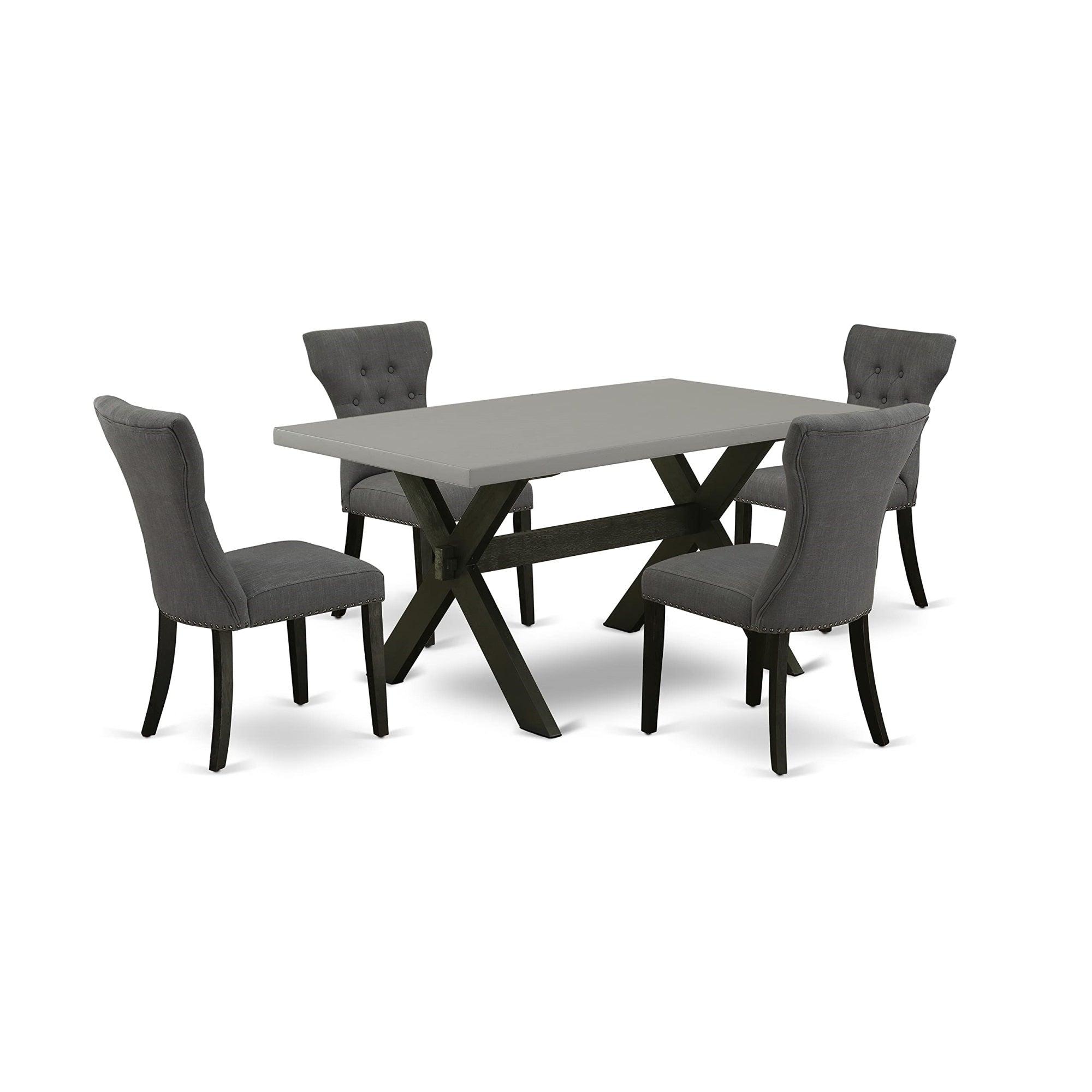 Ergode X696Ga650-5, 5-Piece Modern Dining Table Set, Rectangular Table, 4 Parson Chairs, Wire Brushed Black Finish, Gotham Gray Linen Fabric, High-Quality Asian Wood, Easy Assembly, 72X40X30, 300 Lbs Capacity