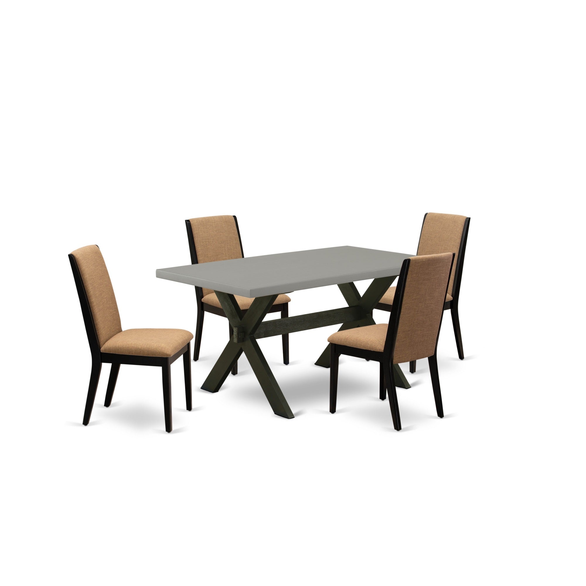 East West Furniture X696La147-5 5-Piece Beautiful Kitchen Table Set A Superb Cement Color Kitchen Table Top And 4 Gorgeous Linen Fabric Modern Dining Chairs With Stylish Chair Back, Wire Brushed Black Finish