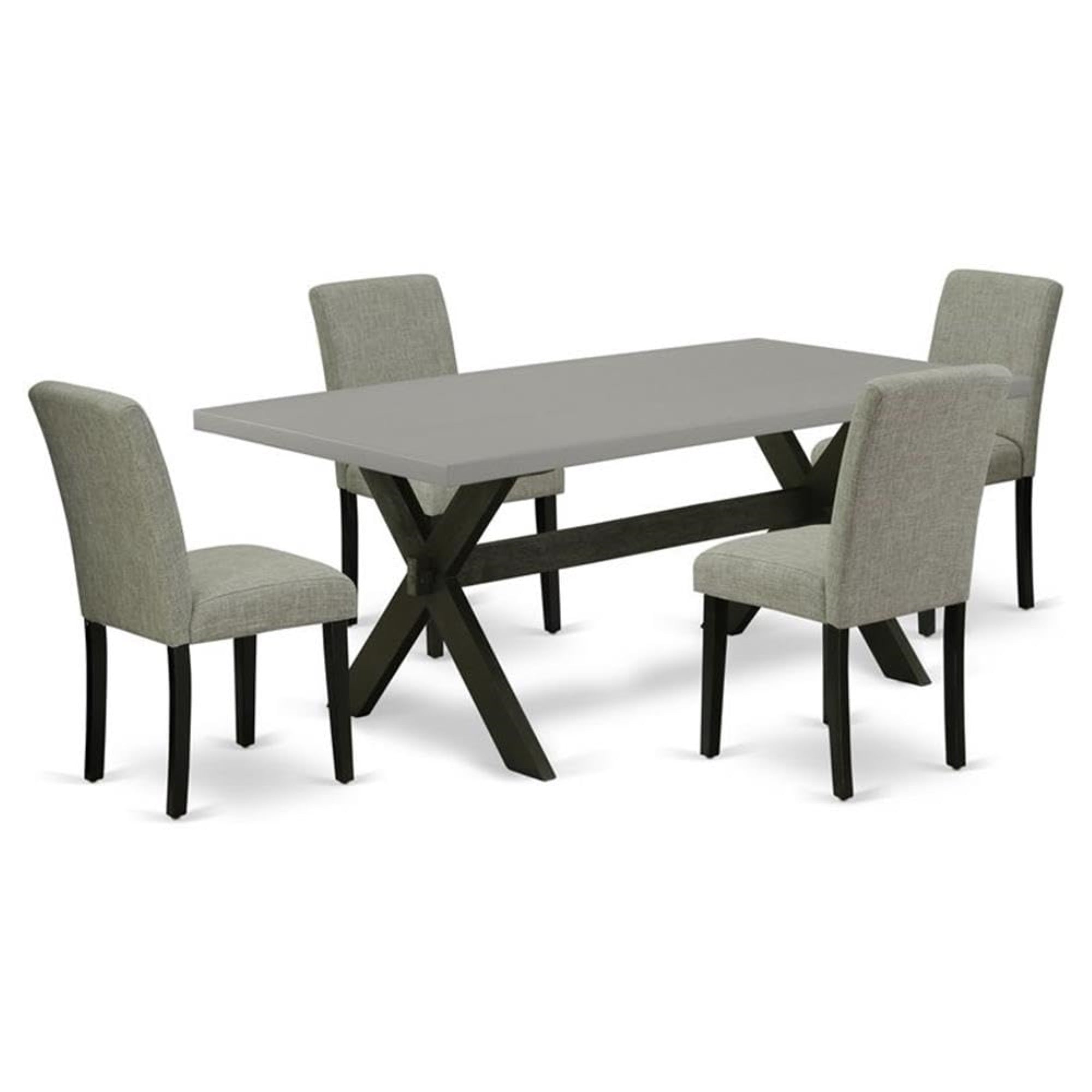 Casafoyer X-Style 5 Piece Kitchen Set Includes A Rectangle Table With X-Legs And 4 Shitake Linen Fabric Parson Dining Chairs, 40X72 Inch, X697Ab106-5