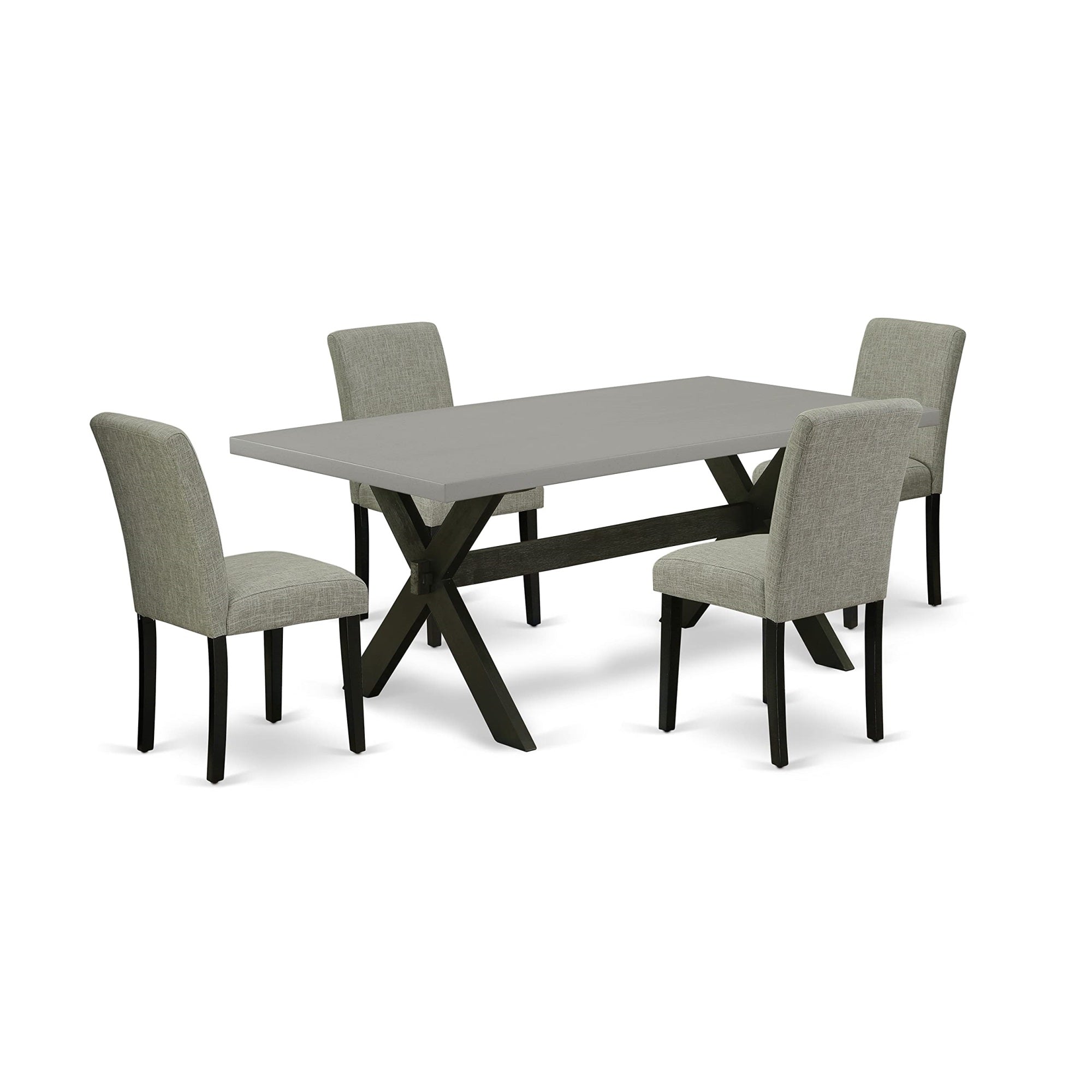 East West Furniture X697Ab106-5 5 Piece Kitchen Set Includes A Rectangle Table With X-Legs And 4 Shitake Linen Fabric Parson Dining Chairs, 40X72 Inch