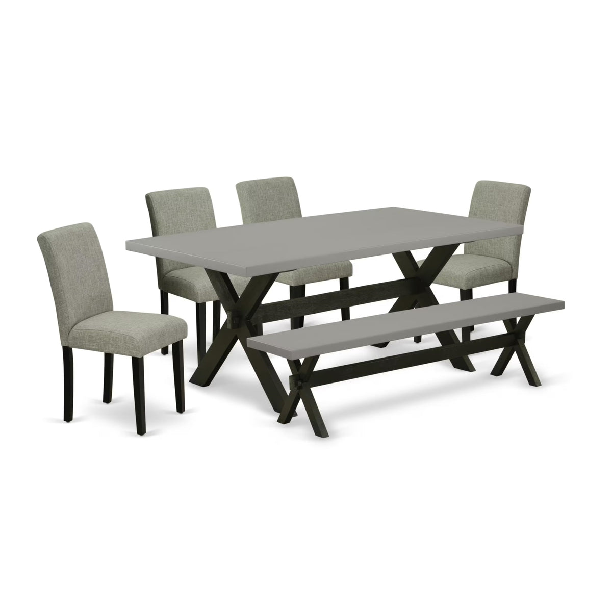Casafoyer X-Style 6 Piece Dinette Set Contains A Rectangle Dining Table With X-Legs And 4 Shitake Linen Fabric Parson Chairs With A Bench, 40X72 Inch, X697Ab106-6