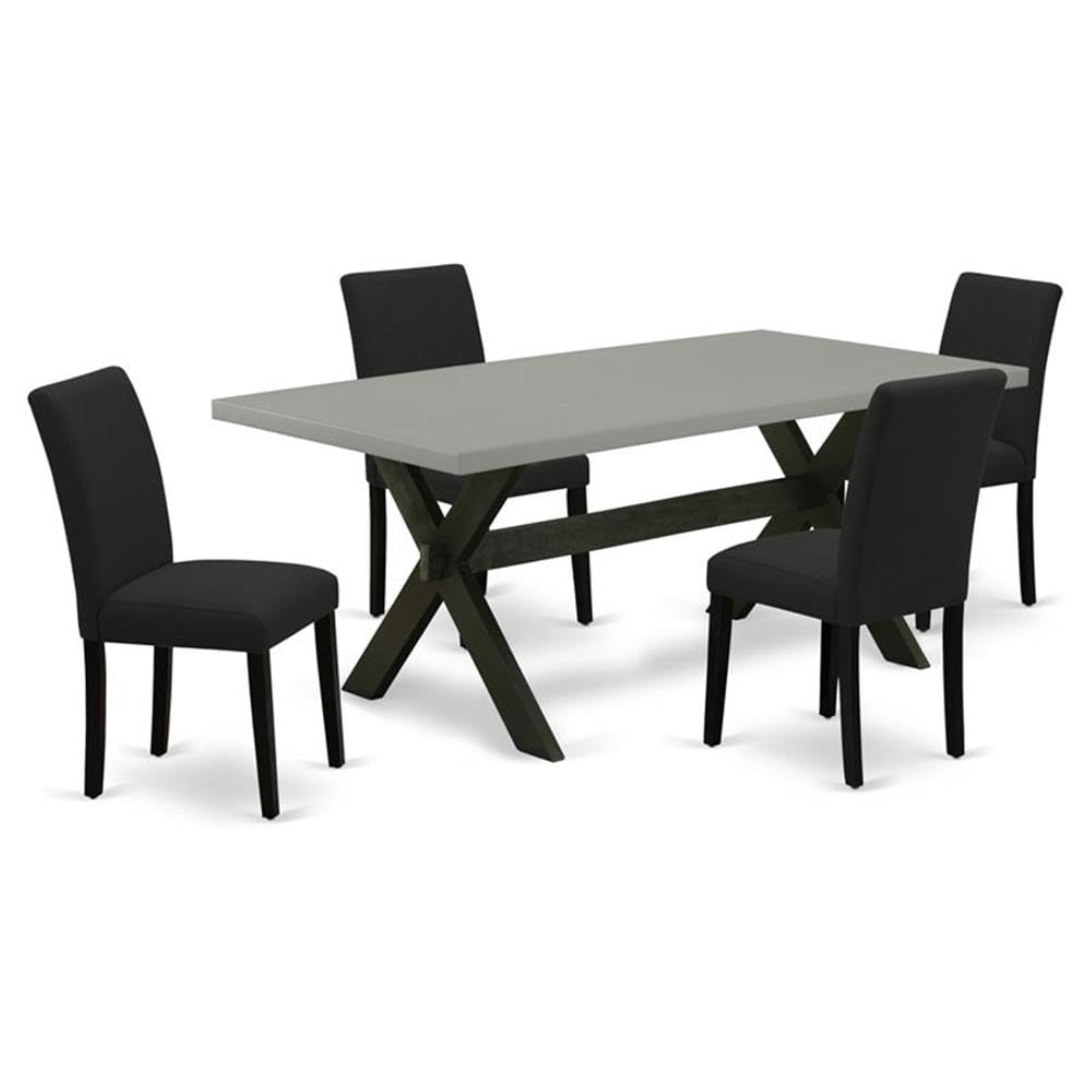 Casafoyer X697Ab624-5 5 Piece Kitchen Table Set Includes A Rectangle Dining Room Table With X-Legs And 4 Black Color Linen Fabric Parson Dining Chairs, 36X60 Inch, Multi-Color