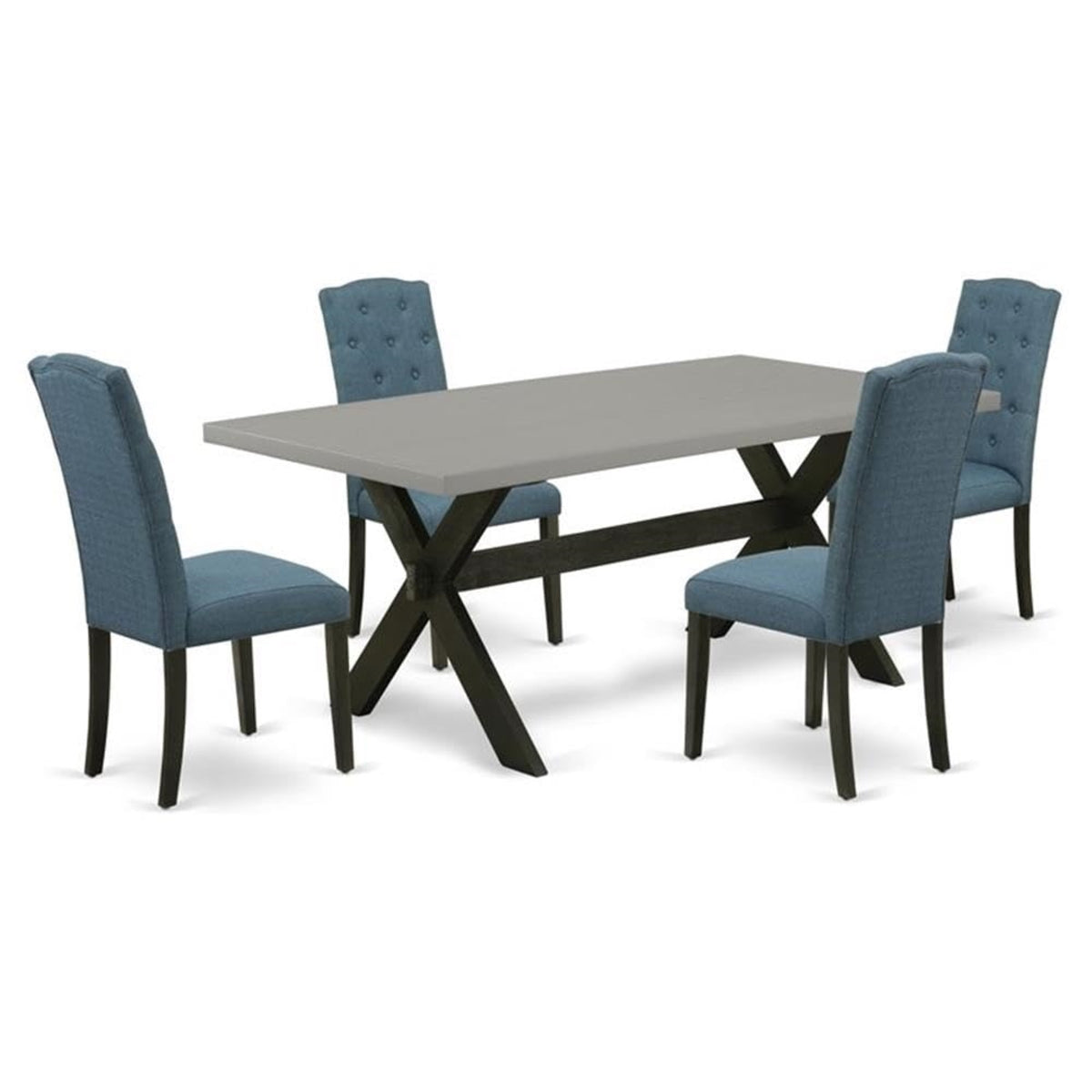 Casafoyer X-Style 5 Piece Set Includes A Rectangle Dining Room Table With X-Legs And 4 Mineral Blue Linen Fabric Parsons Chairs, 40X72 Inch, X697Ce121-5
