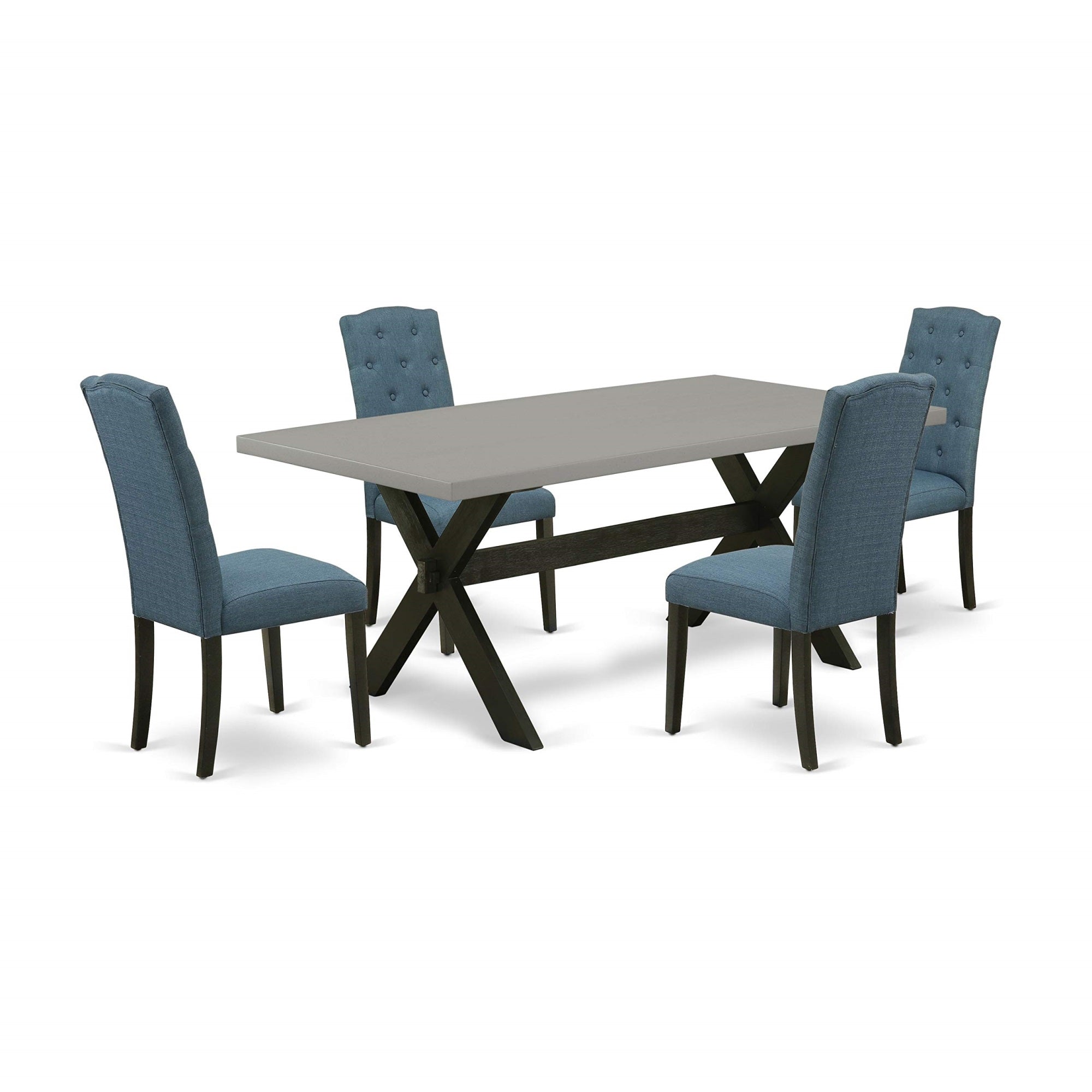 Ergode X697Ce121-5, 5-Pc Dining Room Set, Rectangle Table With X-Legs, 4 Mineral Blue Linen Fabric Chairs, Modern & Stylish, Easy Assembly, Lightweight & Portable, 40X72 Inch