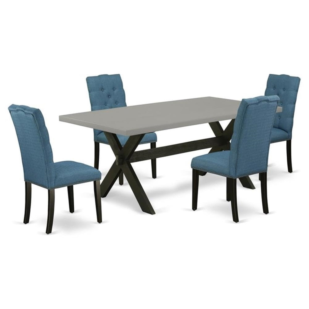 Casafoyer X697El121-5 5 Piece Dining Room Table Set Includes A Rectangle Kitchen Table With X-Legs And 4 Blue Linen Fabric Parson Dining Chairs, 40X72 Inch, Multi-Color