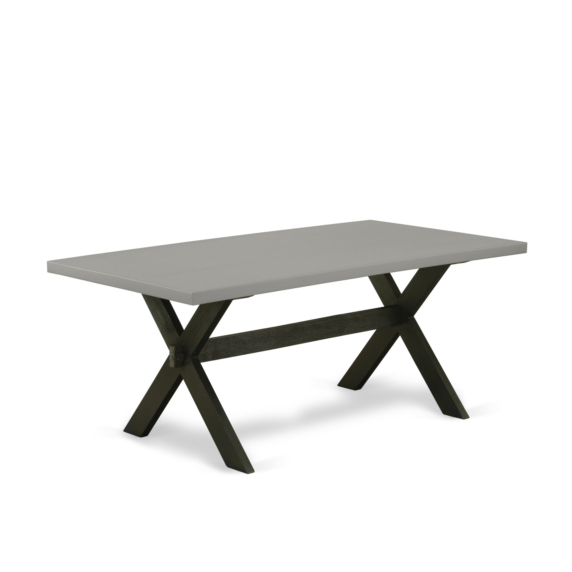 Ergode 7-Piece Rectangular Table Set - Mineral Blue Linen Chairs, Wire Brushed Black Finish, High-Quality Asian Wood, 300 Lbs Capacity.