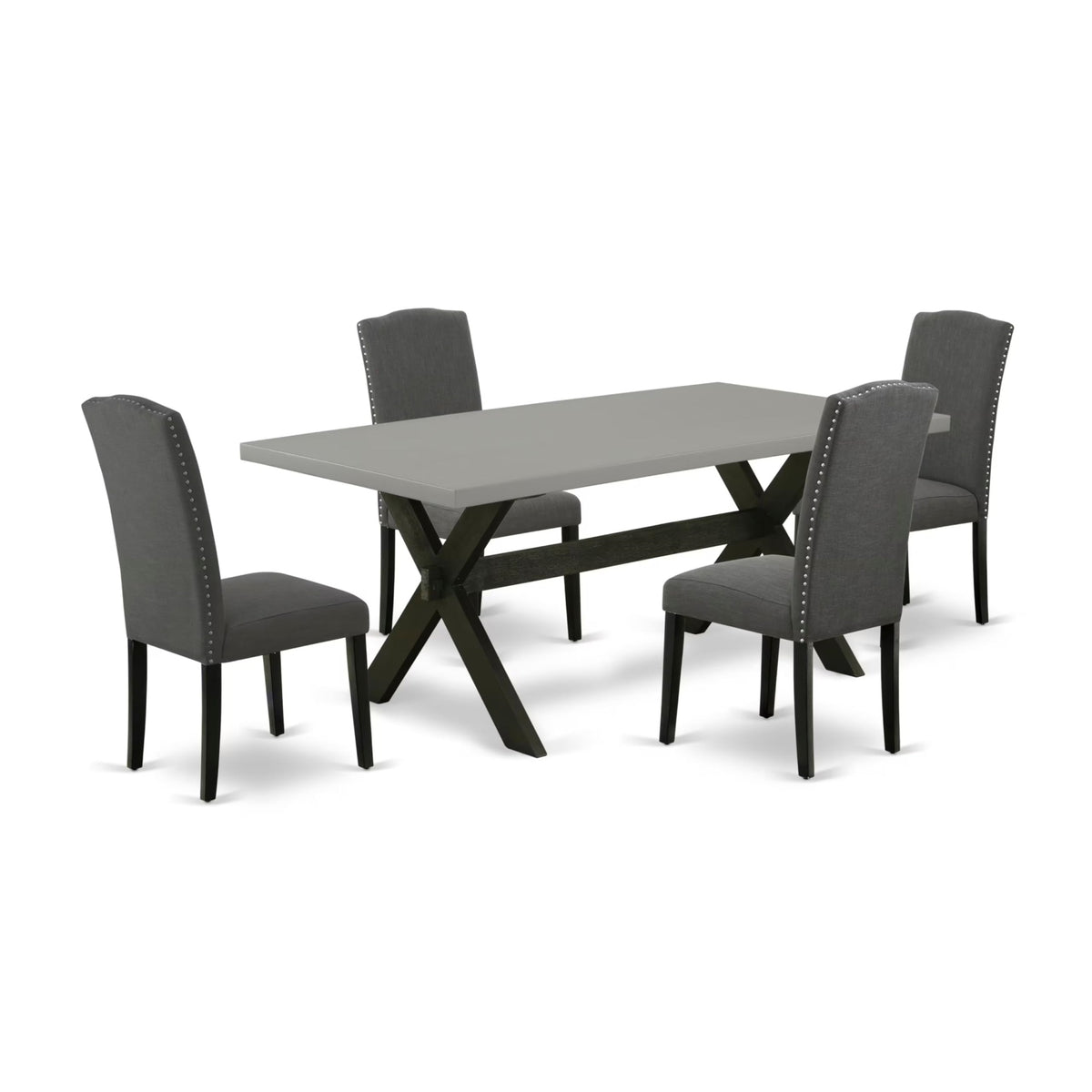 Casafoyer X-Style 5 Piece Room Set Includes A Rectangle Dining Table With X-Legs And 4 Dark Gotham Linen Fabric Upholstered Chairs, 40X72 Inch, Multi-Color