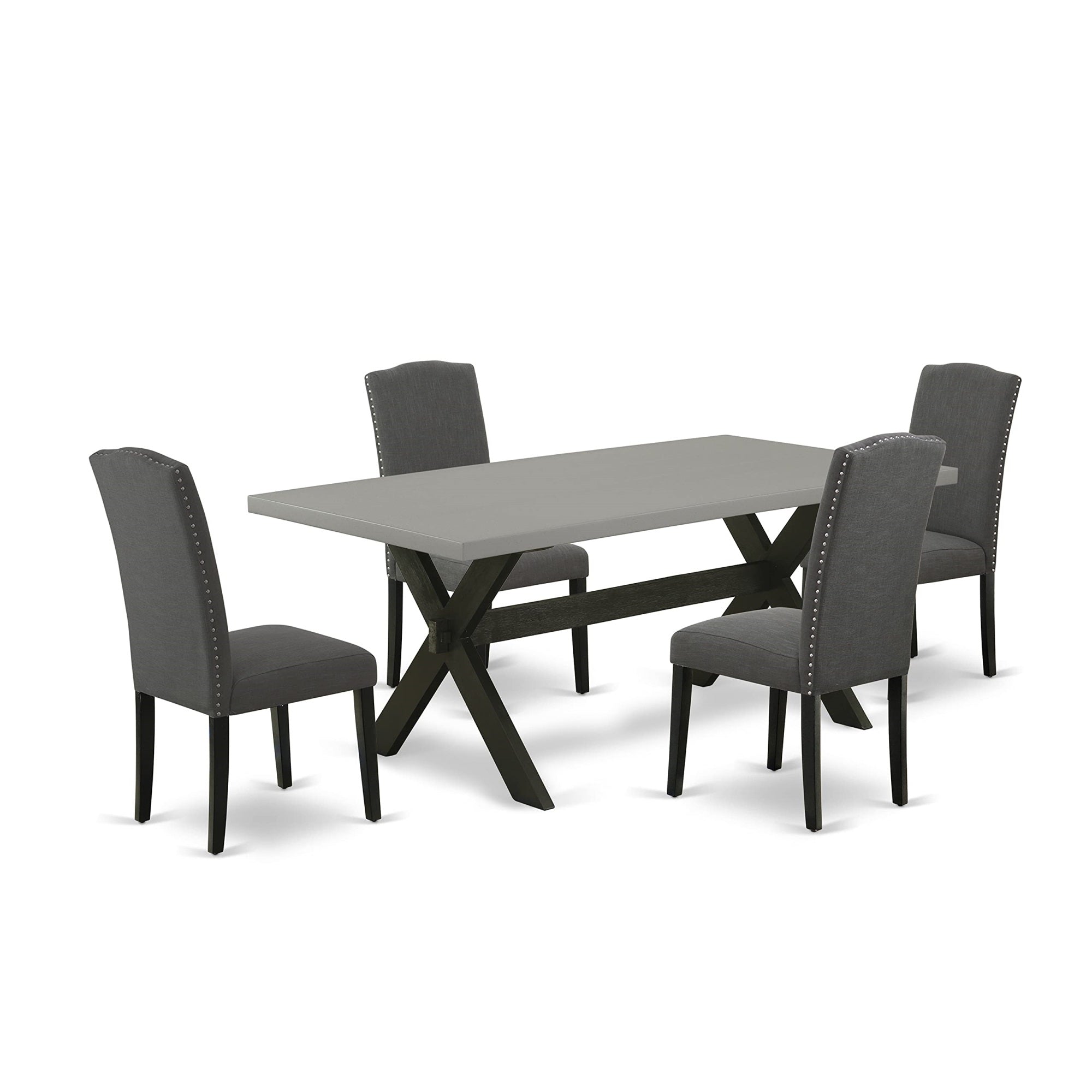 East West Furniture X697En120-5 5 Piece Room Set Includes A Rectangle Dining Table With X-Legs And 4 Dark Gotham Linen Fabric Upholstered Chairs, 40X72 Inch, Multi-Color