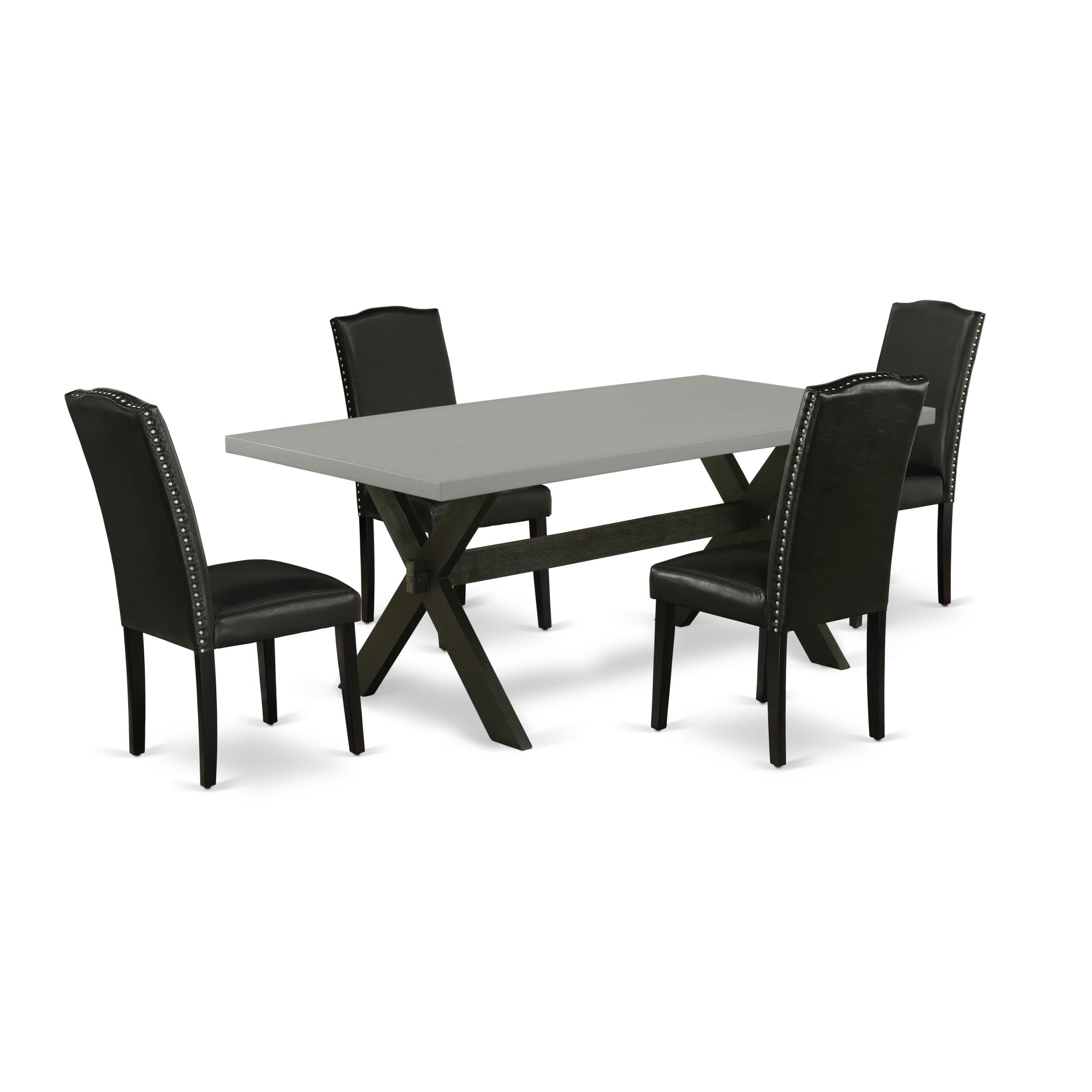East West Furniture X697En169-5 5-Pc Dining Room Set - 4 Padded Parson Chairs And 1 Modern Rectangular Cement Dining Room Table Top With High Stylish Chair Back - Wire Brushed Black Finish