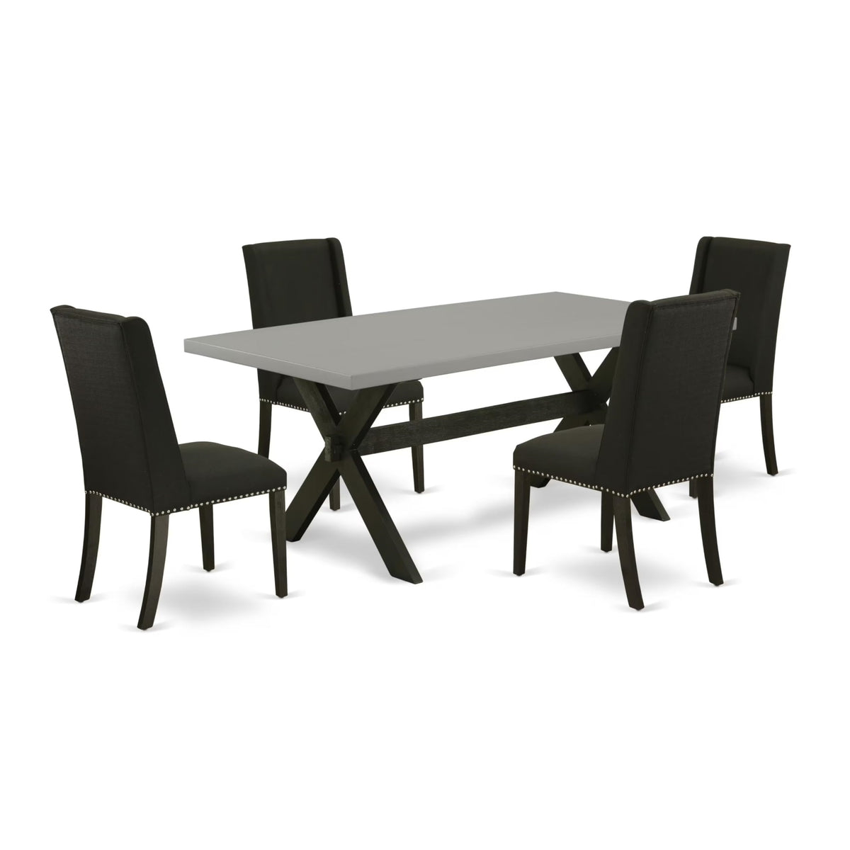 Casafoyer X697Fl624-5 5 Piece Kitchen Table & Chairs Set Includes A Rectangle Dining Table With X-Legs And 4 Black Linen Fabric Parson Dining Chairs, 40X72 Inch, Multi-Color