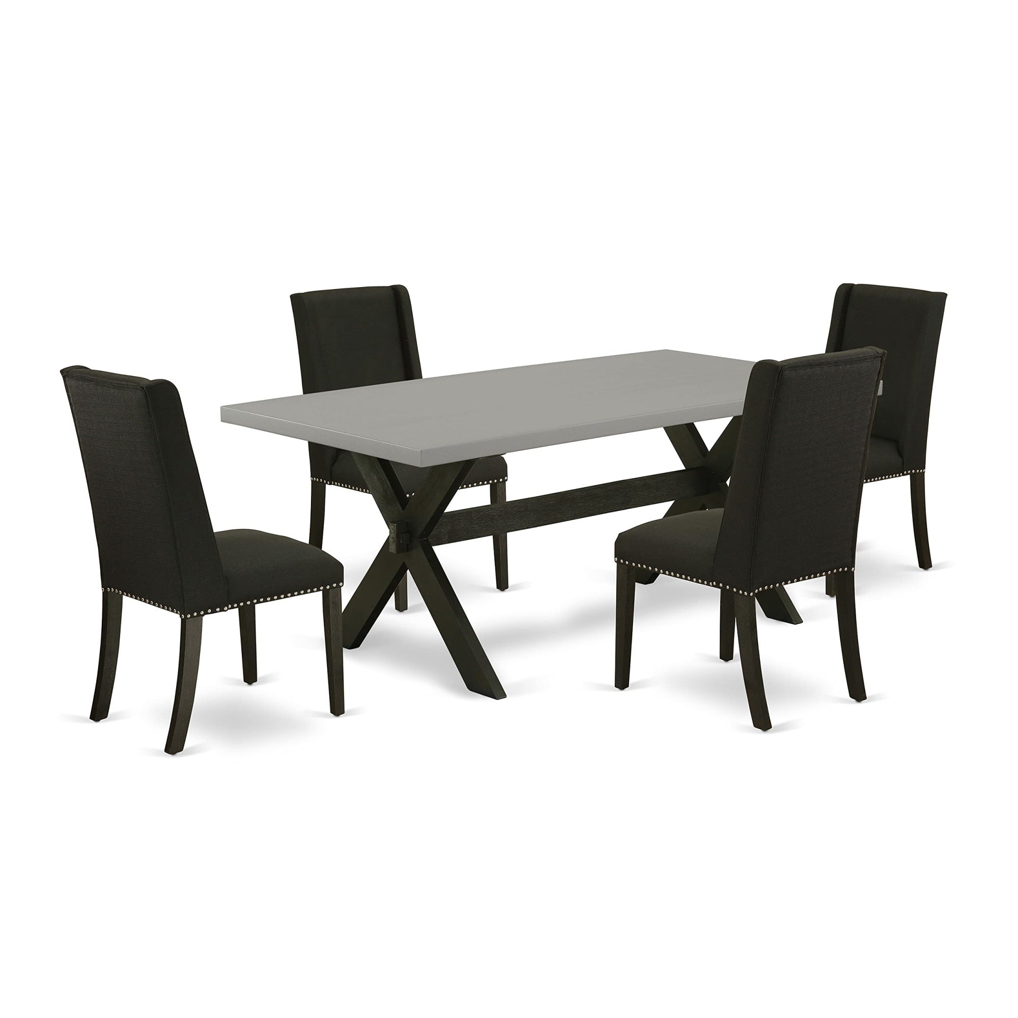 Ergode X697Fl624-5, 5-Piece Dining Table Set, Wire Brushed Black Finish, 4 Black Linen Parson Chairs, High-Quality Asian Wood, Easy Assembly, 40X72 Inch Rectangle Table, Stylish & Durable
