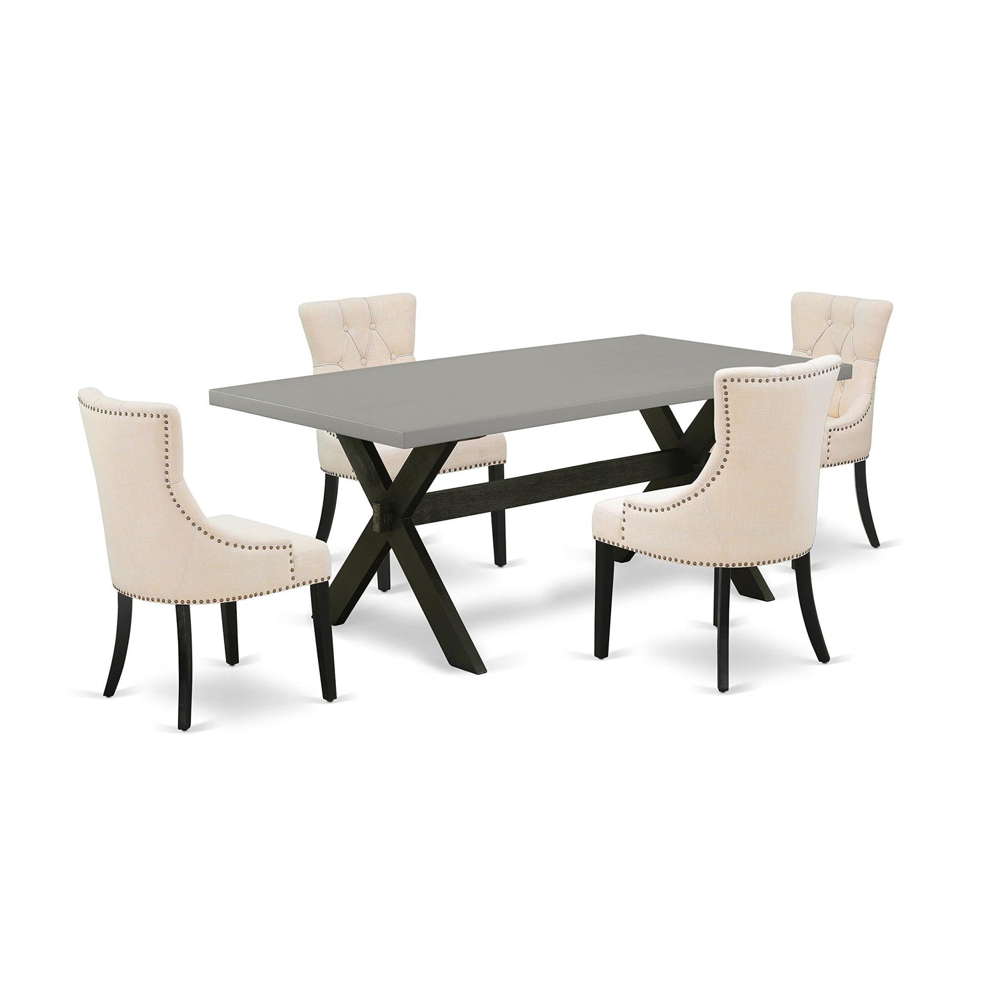 East West Furniture X697Fr102-5 5 Piece Kitchen Set For 4 Includes A Rectangle Dining Room Table With X-Legs And 4 Light Beige Linen Fabric Upholstered Chairs, 40X72 Inch