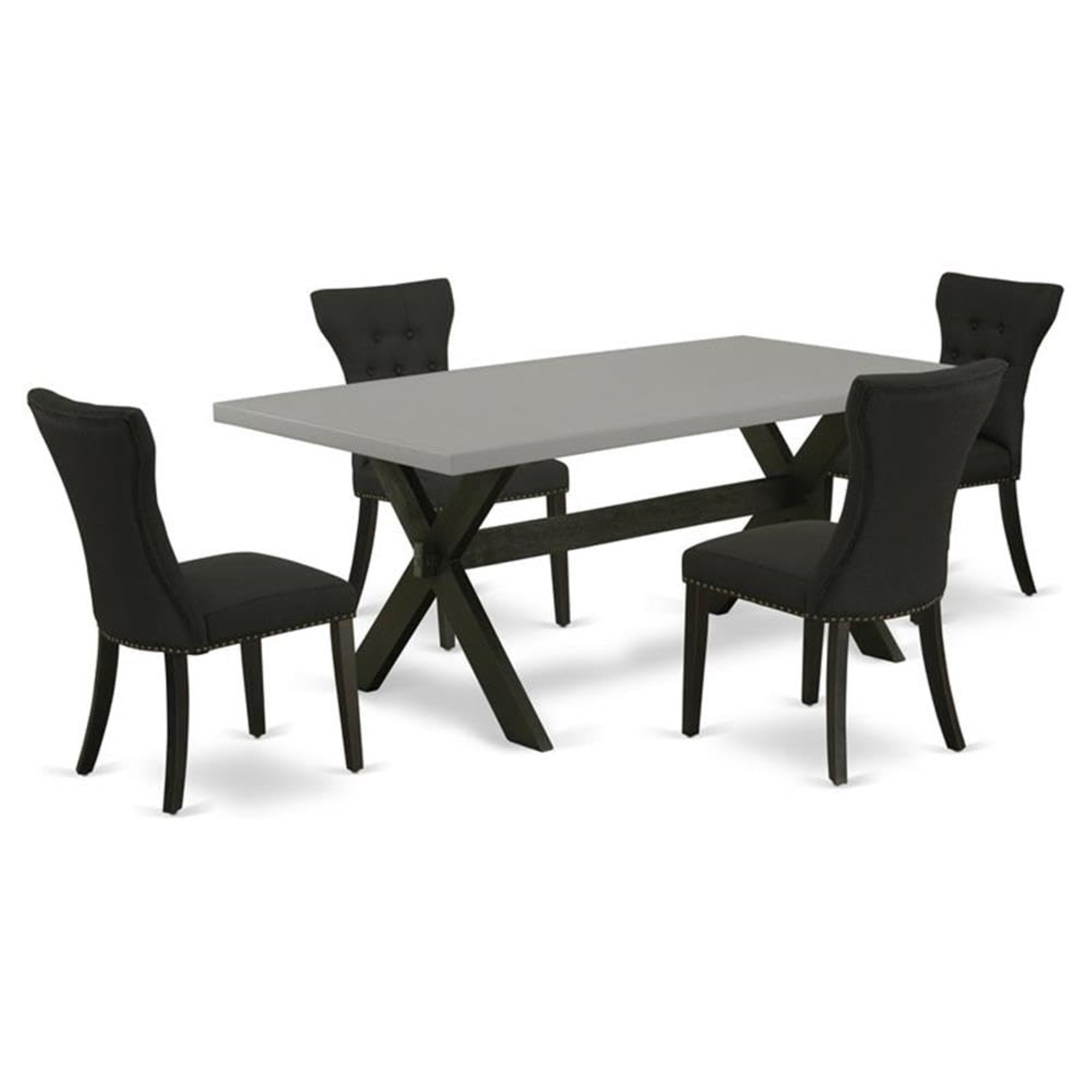 Casafoyer X697Ga124-5 5 Piece Room Furniture Set Includes A Rectangle Dining Table With X-Legs And 4 Black Linen Fabric Upholstered Chairs, 40X72 Inch, Multi-Color
