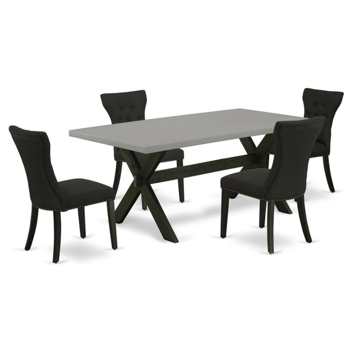 Casafoyer X697Ga124-5 5 Piece Room Furniture Set Includes A Rectangle Dining Table With X-Legs And 4 Black Linen Fabric Upholstered Chairs, 40X72 Inch, Multi-Color