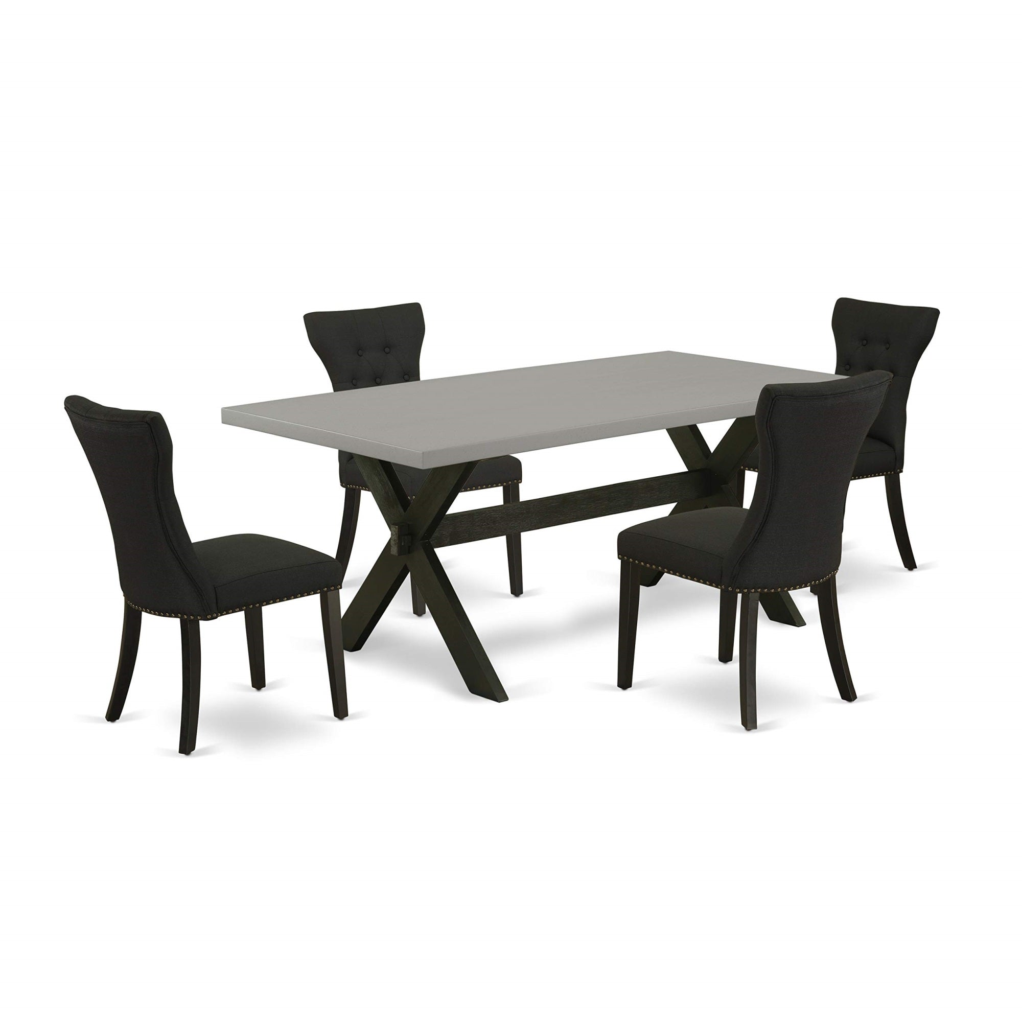 Ergode X697Ga124-5, 5-Piece Modern Dining Set, Rectangular Table With X-Legs, 4 Padded Parson Chairs, Easy Assembly, Urban Style, Multi-Color