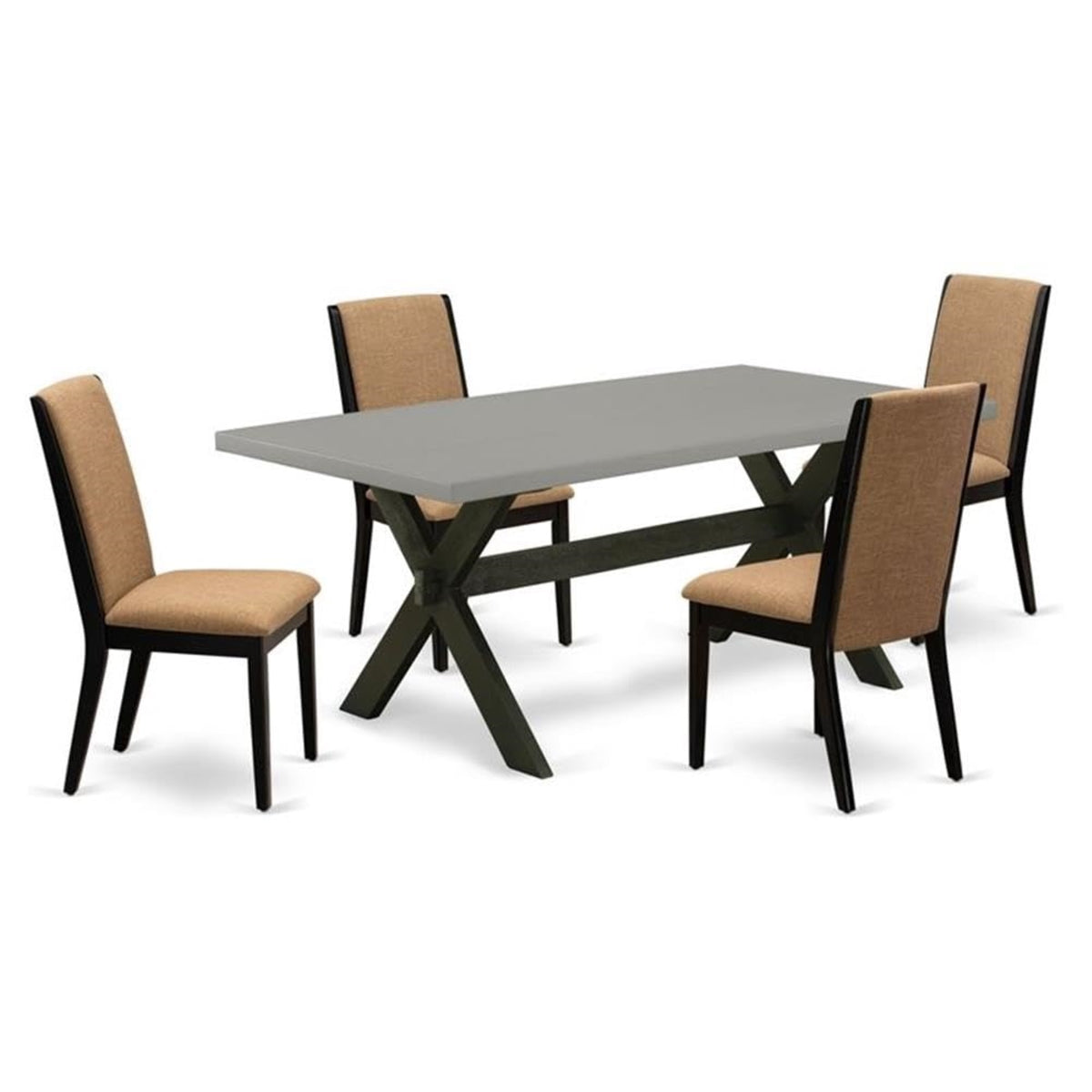 Casafoyer X697La147-5 5 Piece Dining Room Table Set Includes A Rectangle Dining Table With X-Legs And 4 Light Sable Linen Fabric Upholstered Chairs, 40X72 Inch, Multi-Color