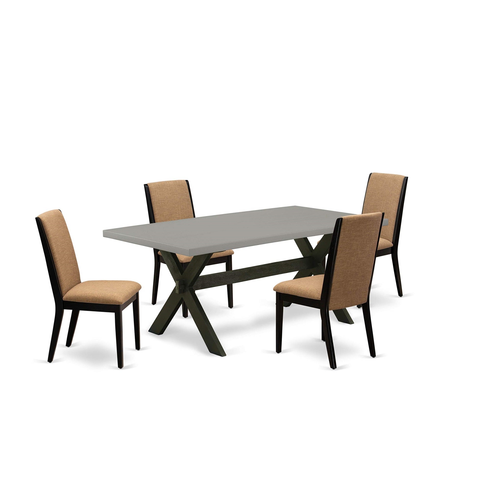 East West Furniture X697La147-5 5 Piece Room Set Includes A Rectangle Dining Table With X-Legs And 4 Light Sable Linen Fabric Upholstered Chairs, 40X72 Inch