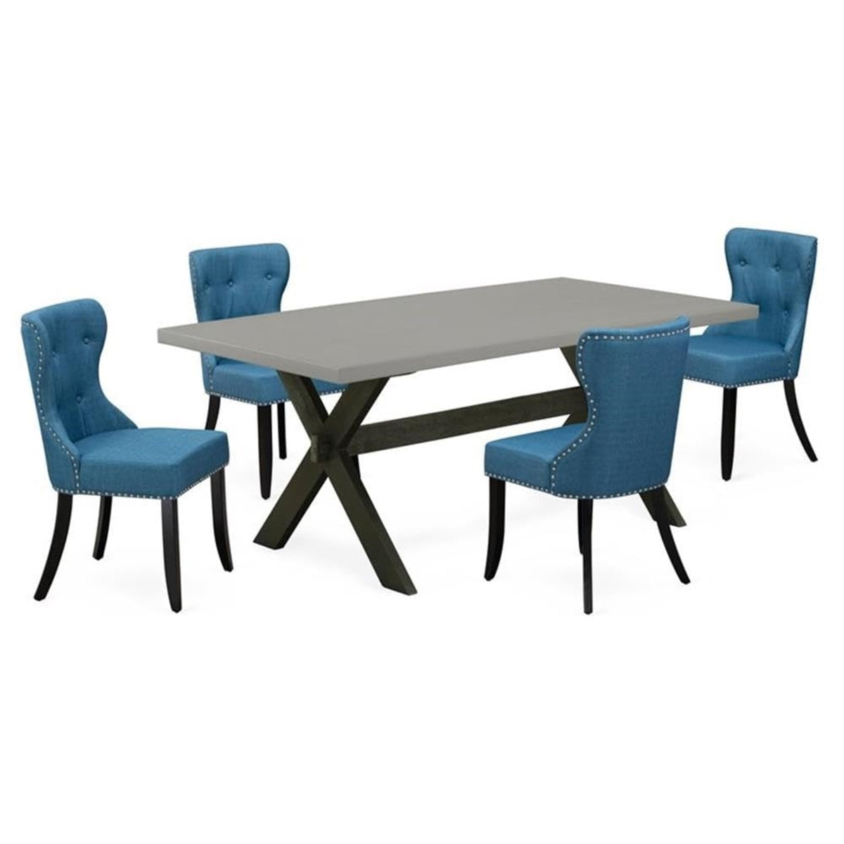 Casafoyer X-Style 5 Piece Room Furniture Set Includes A Rectangle Dining Table With X-Legs And 4 Blue Linen Fabric Parsons Chairs, 40X72 Inch, X697Si121-5