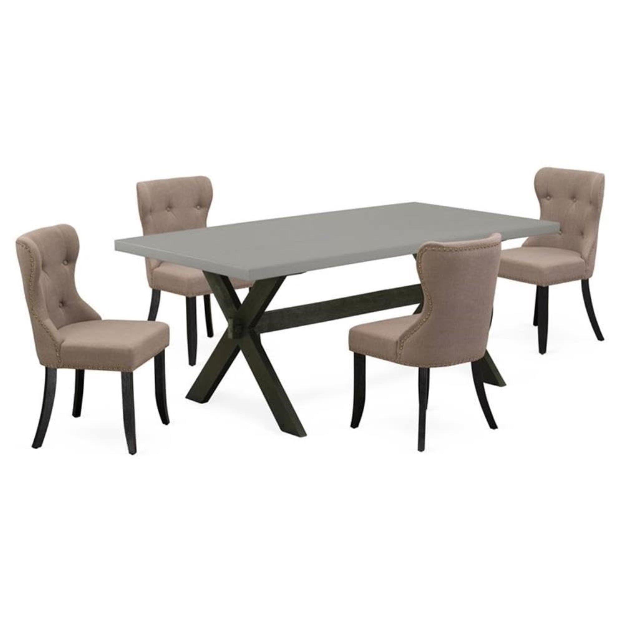Casafoyer X697Si648-5 5 Piece Kitchen Table & Chairs Set Includes A Rectangle Dining Room Table With X-Legs And 4 Coffee Linen Fabric Parsons Chairs, 40X72 Inch, Multi-Color