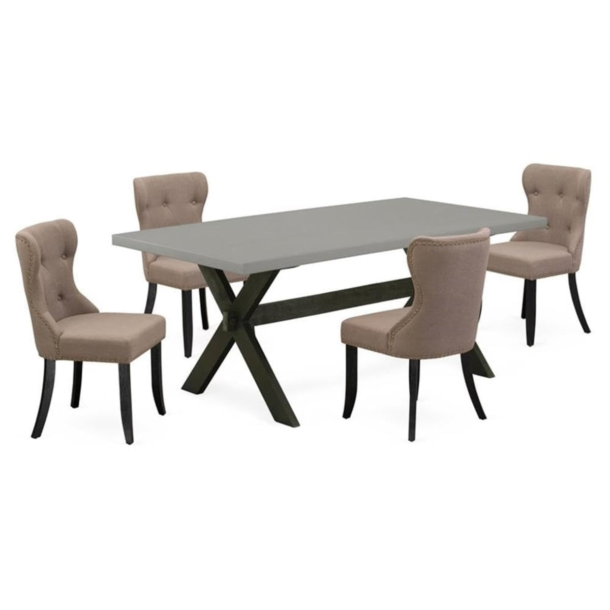 Casafoyer X697Si648-5 5 Piece Kitchen Table & Chairs Set Includes A Rectangle Dining Room Table With X-Legs And 4 Coffee Linen Fabric Parsons Chairs, 40X72 Inch, Multi-Color