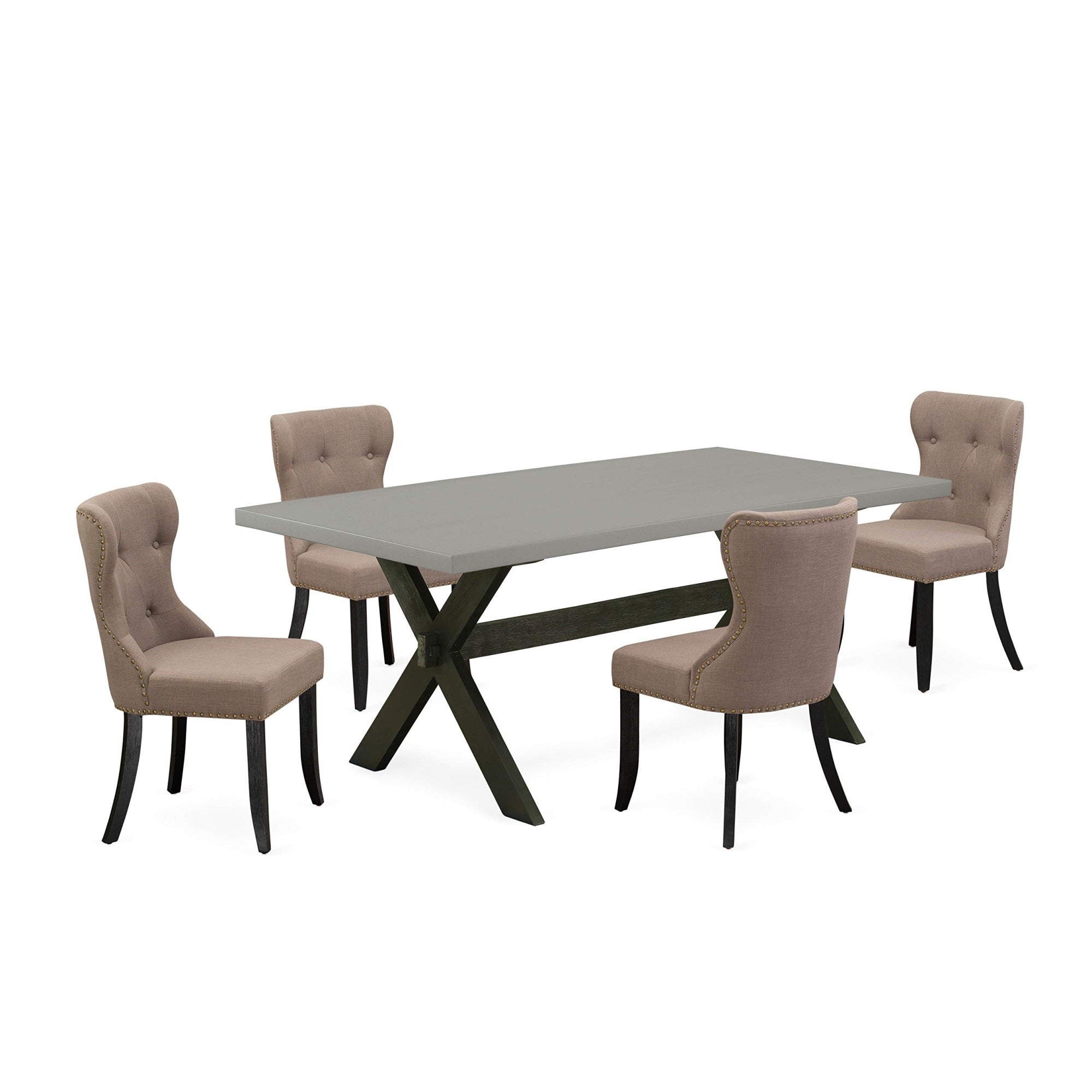 East West Furniture X697Si648-5 X-Style 5 Piece Kitchen Set Includes A Rectangle Dining Room Table With X-Legs And 4 Coffee Linen Fabric Parsons Chairs, 40X72 Inch
