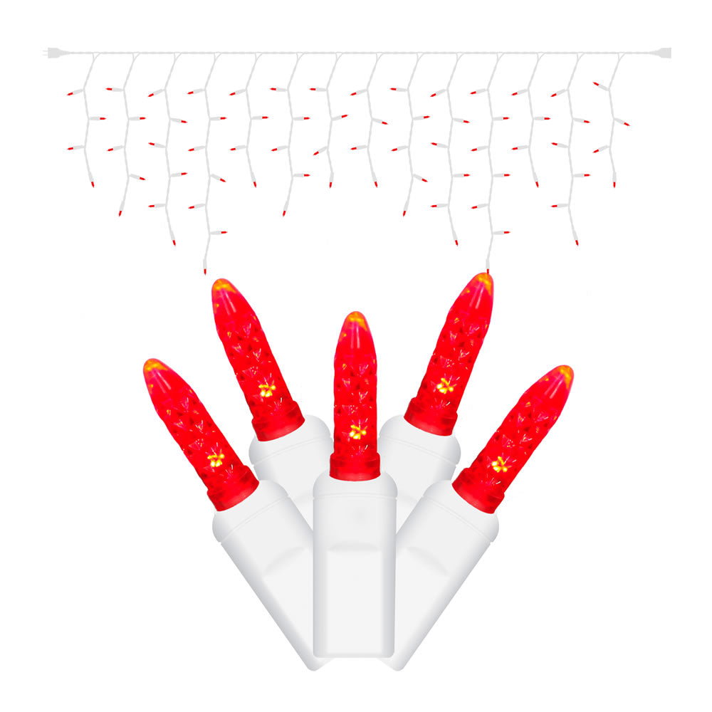 Vickerman 70Lt LED Red/WW M5 Icicle EC Set 9'L - X6W3103