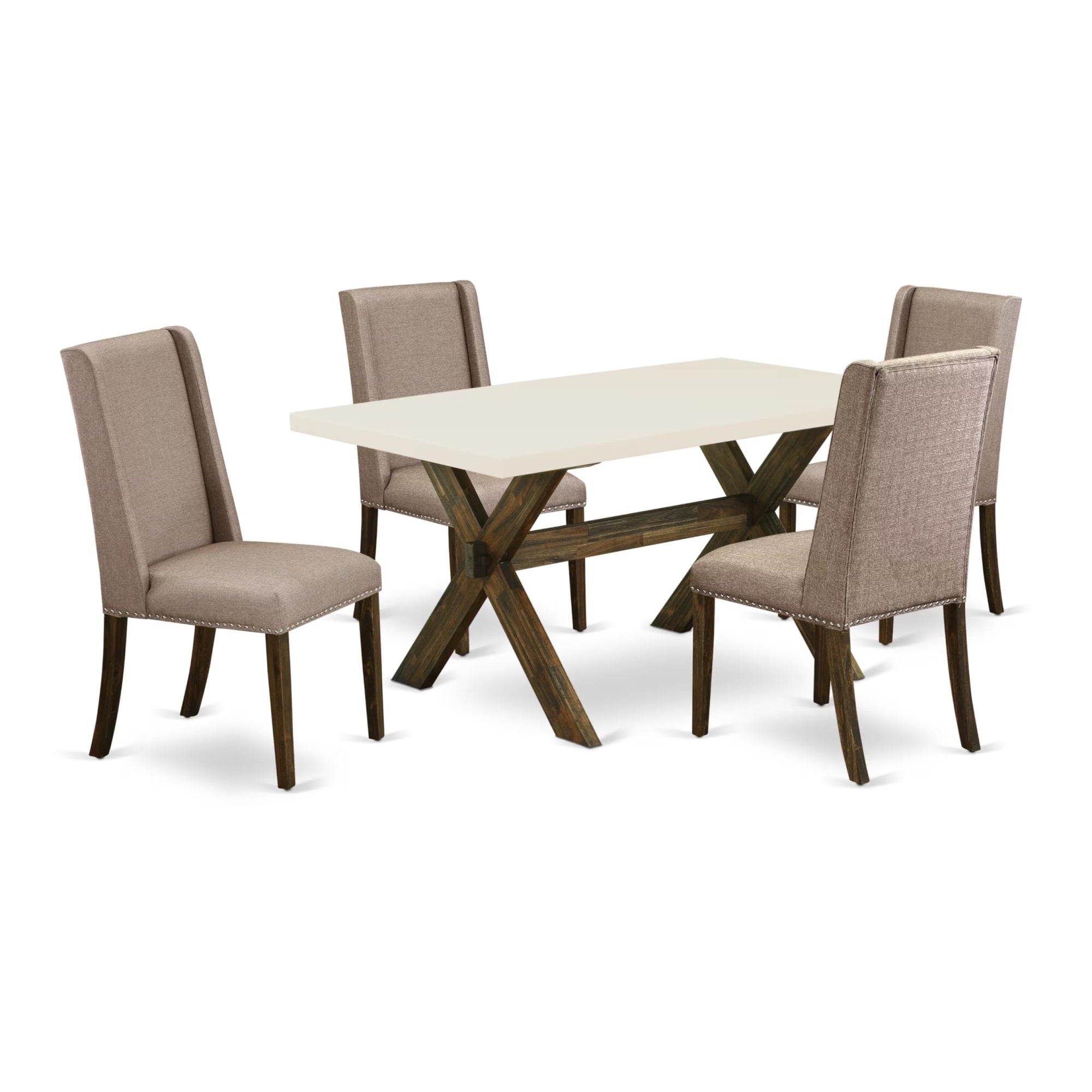 Casafoyer X726Fl716-5 5 Piece Dining Table Set For 4 Includes A Rectangle Kitchen Table With X-Legs And 4 Dark Khaki Linen Fabric Parson Dining Chairs, 36X60 Inch, Multi-Color
