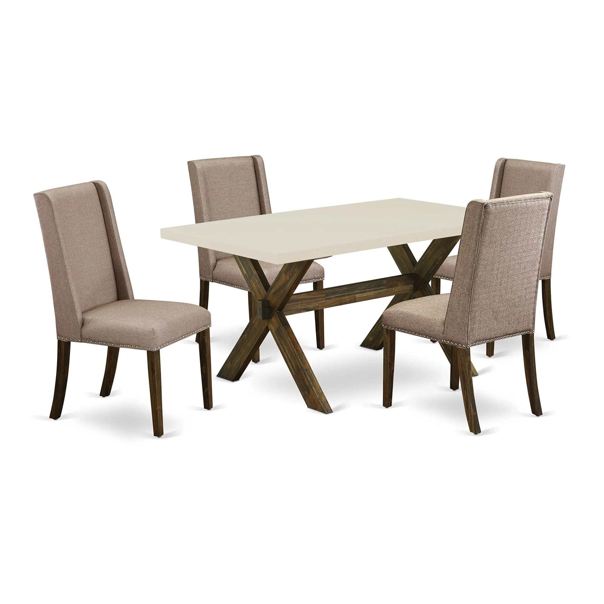 East West Furniture X-Style 5 Piece Set For 4 Includes A Rectangle Kitchen Table With X-Legs And 4 Dark Khaki Linen Fabric Parson Dining Chairs, 36X60 Inch, X726Fl716-5