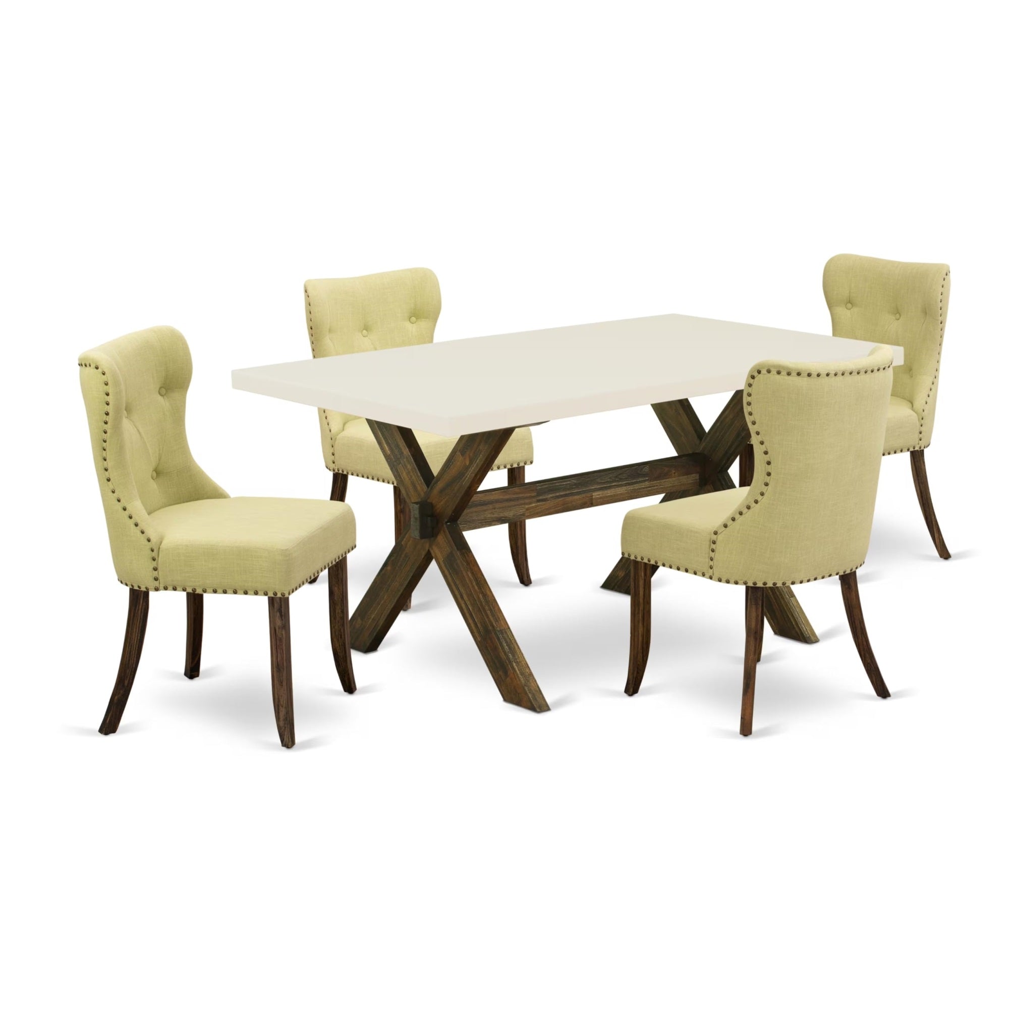 Casafoyer X726Si737-5 5 Piece Dining Table Set For 4 Includes A Rectangle Kitchen Table With X-Legs And 4 Limelight Linen Fabric Parson Dining Chairs, 36X60 Inch, Multi-Color