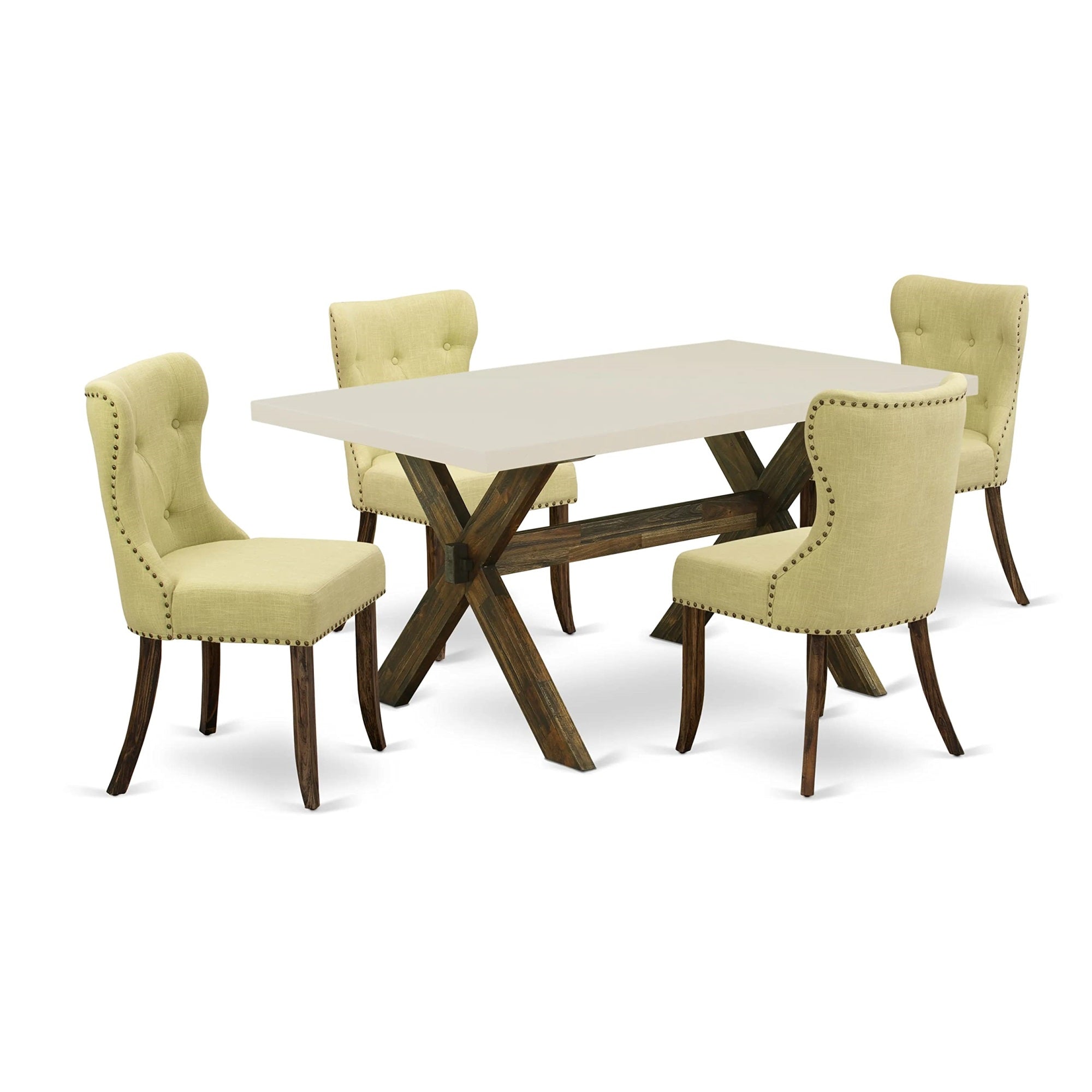 East West Furniture X726Si737-5 X-Style 5 Piece Set For 4 Includes A Rectangle Kitchen Table With X-Legs And 4 Limelight Linen Fabric Parson Dining Chairs, 36X60 Inch